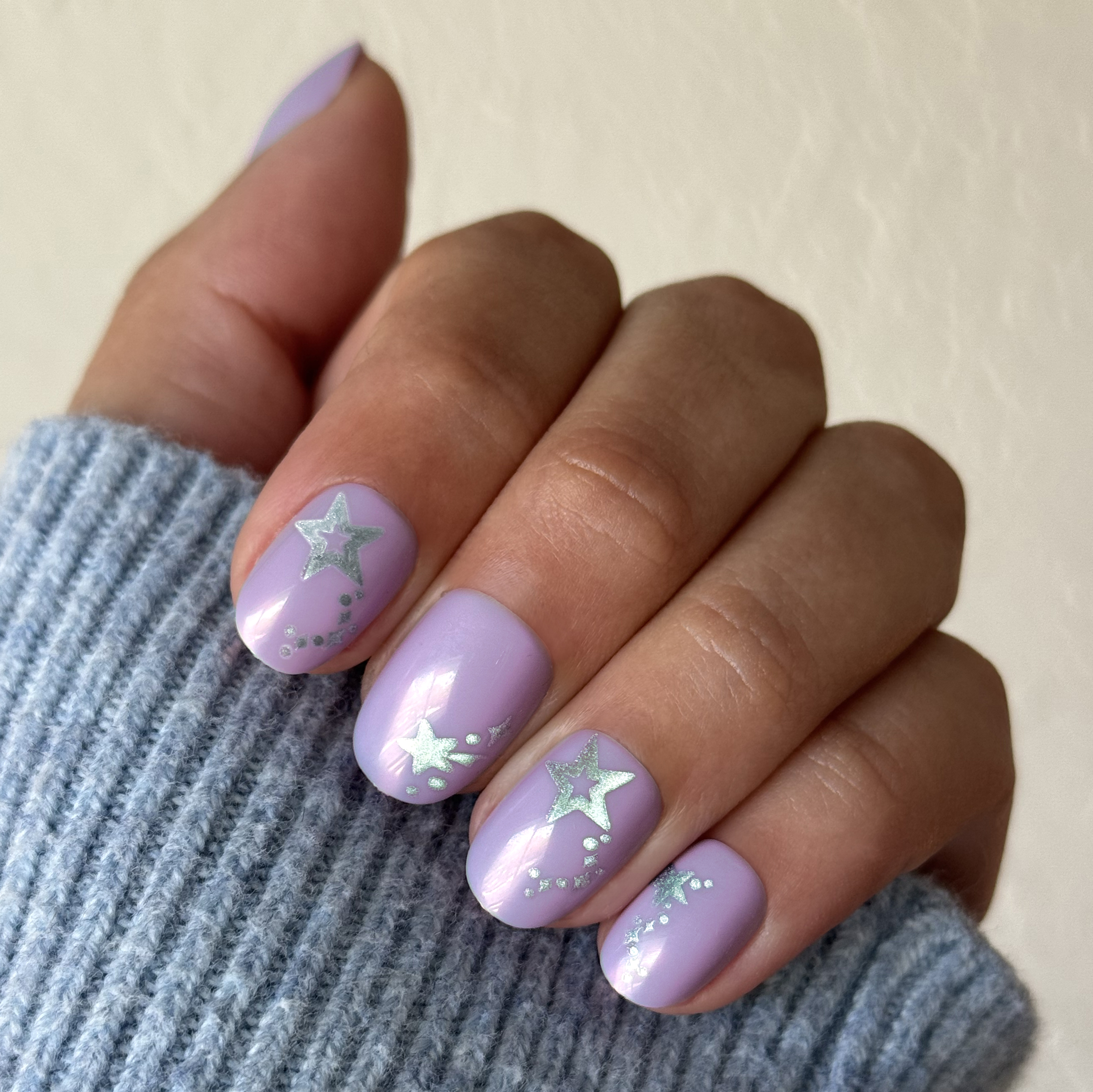 Lavender Iridescent Stars - Press-On | Extra Short | Round、mySite、solidvoid