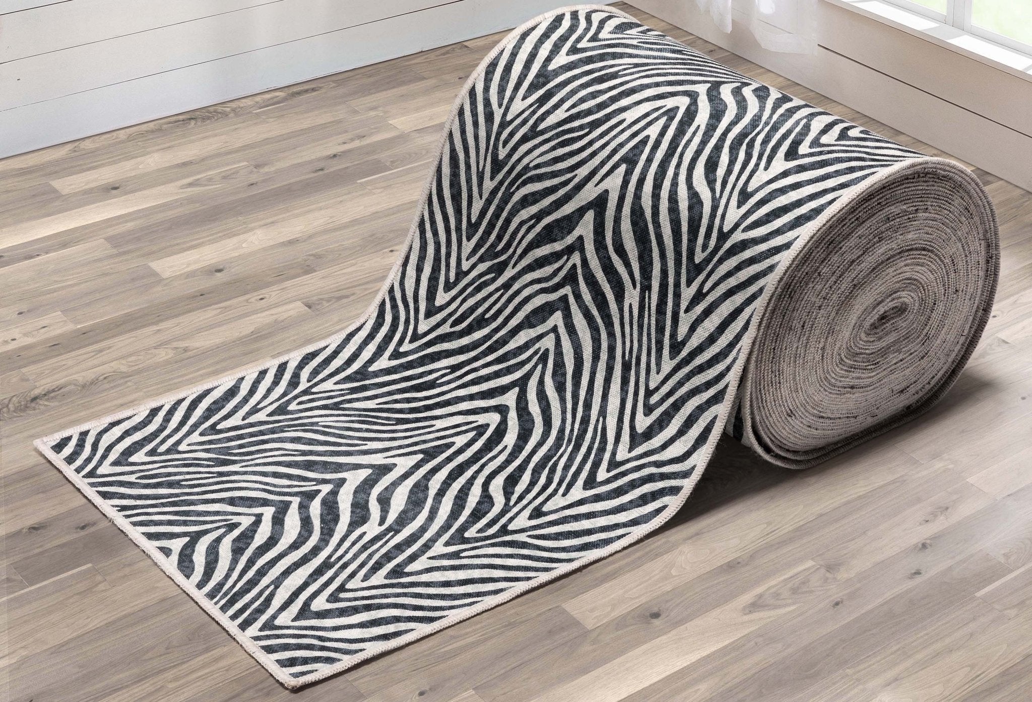Custom Size Runner Modern Zebra Print Black Choose Your Width x Choose Your Length Hallway Runner Rug、mySite、gigharbornorthrealestate
