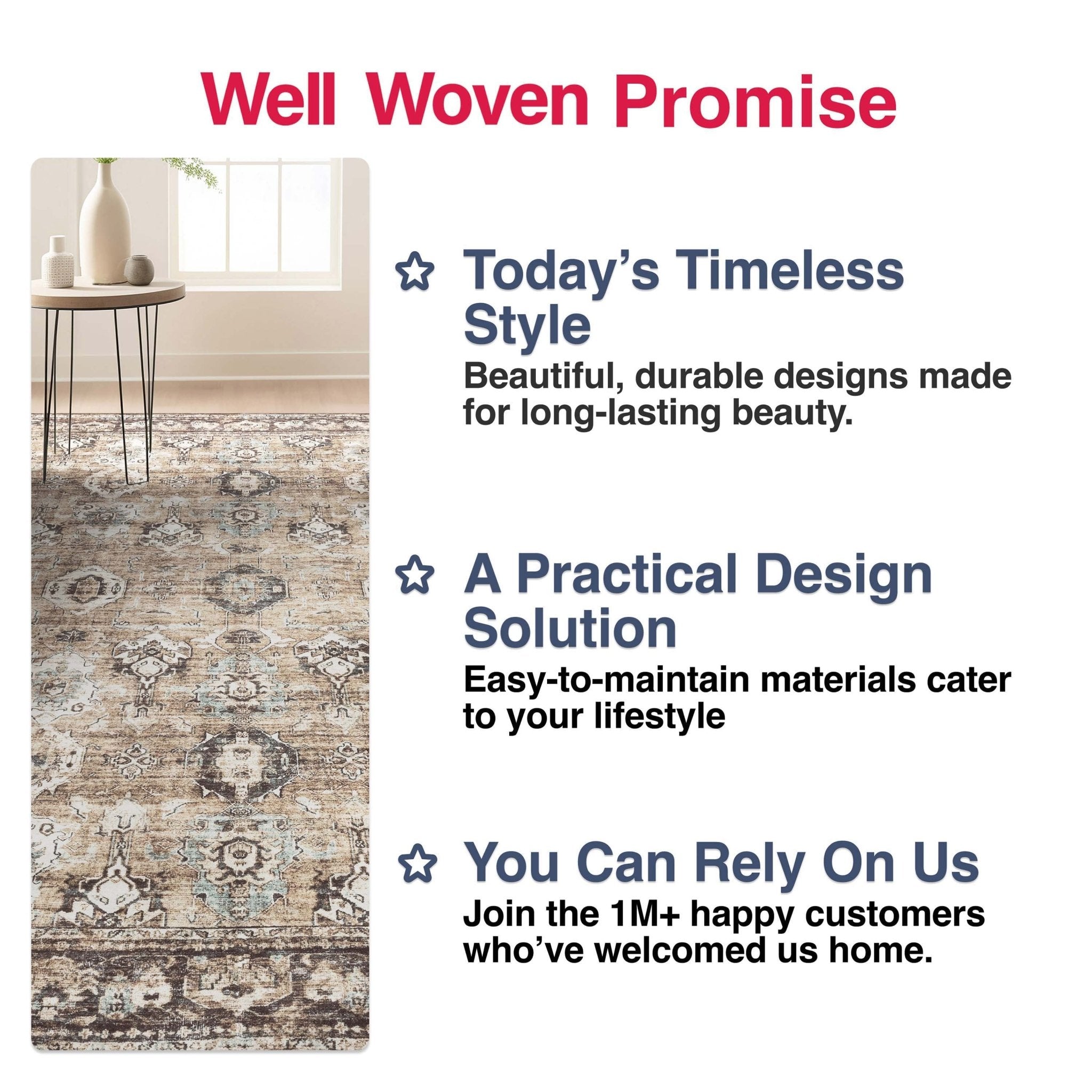 Elle Basics Intrigue Easy-Clean Washable Rug - Durable, Non-Slip, Low-Profile Design for Home Comfort、mySite、gigharbornorthrealestate