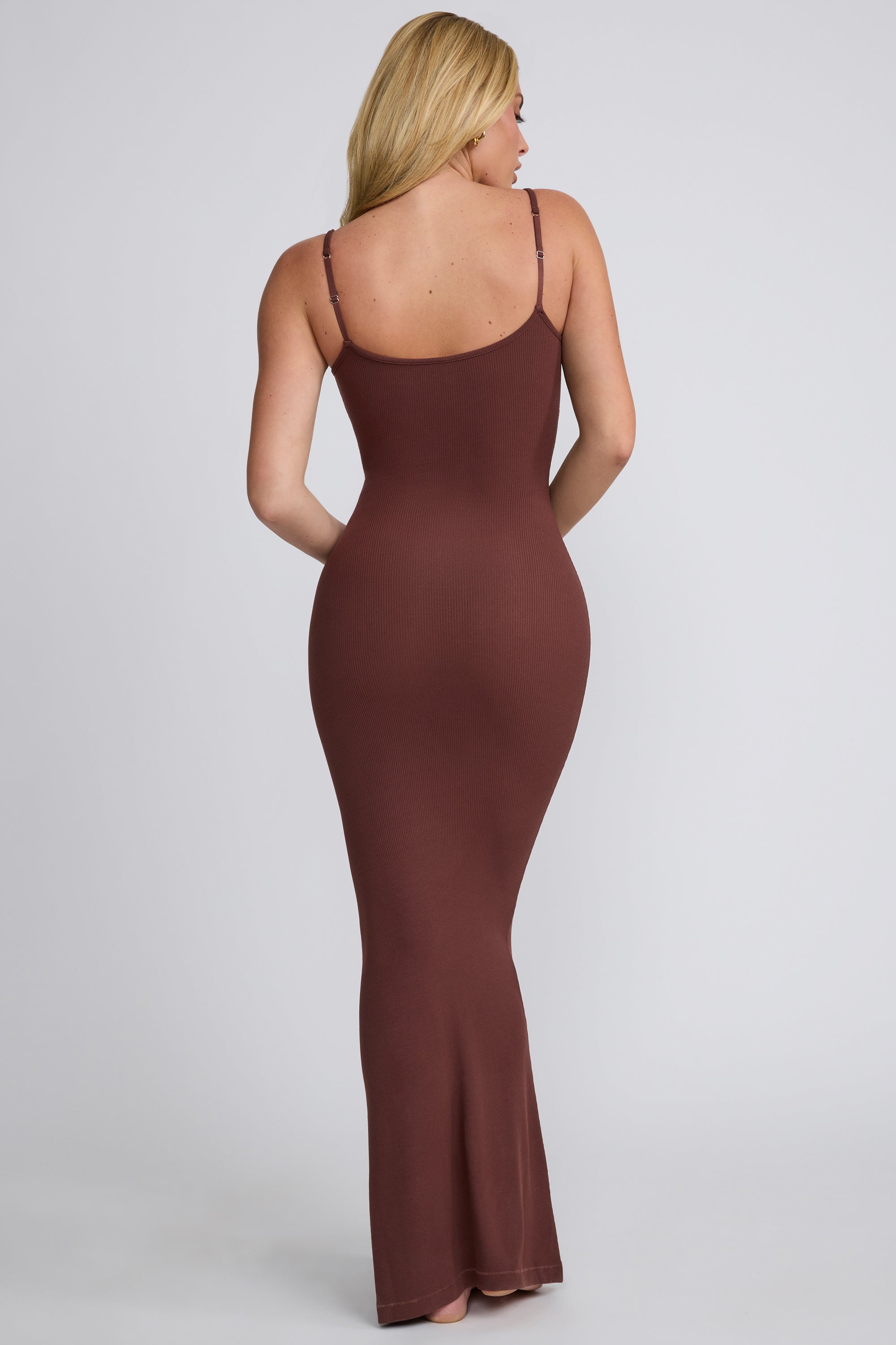 Ribbed Modal Square Neck Maxi Dress in Chocolate、mySite、solidvoid