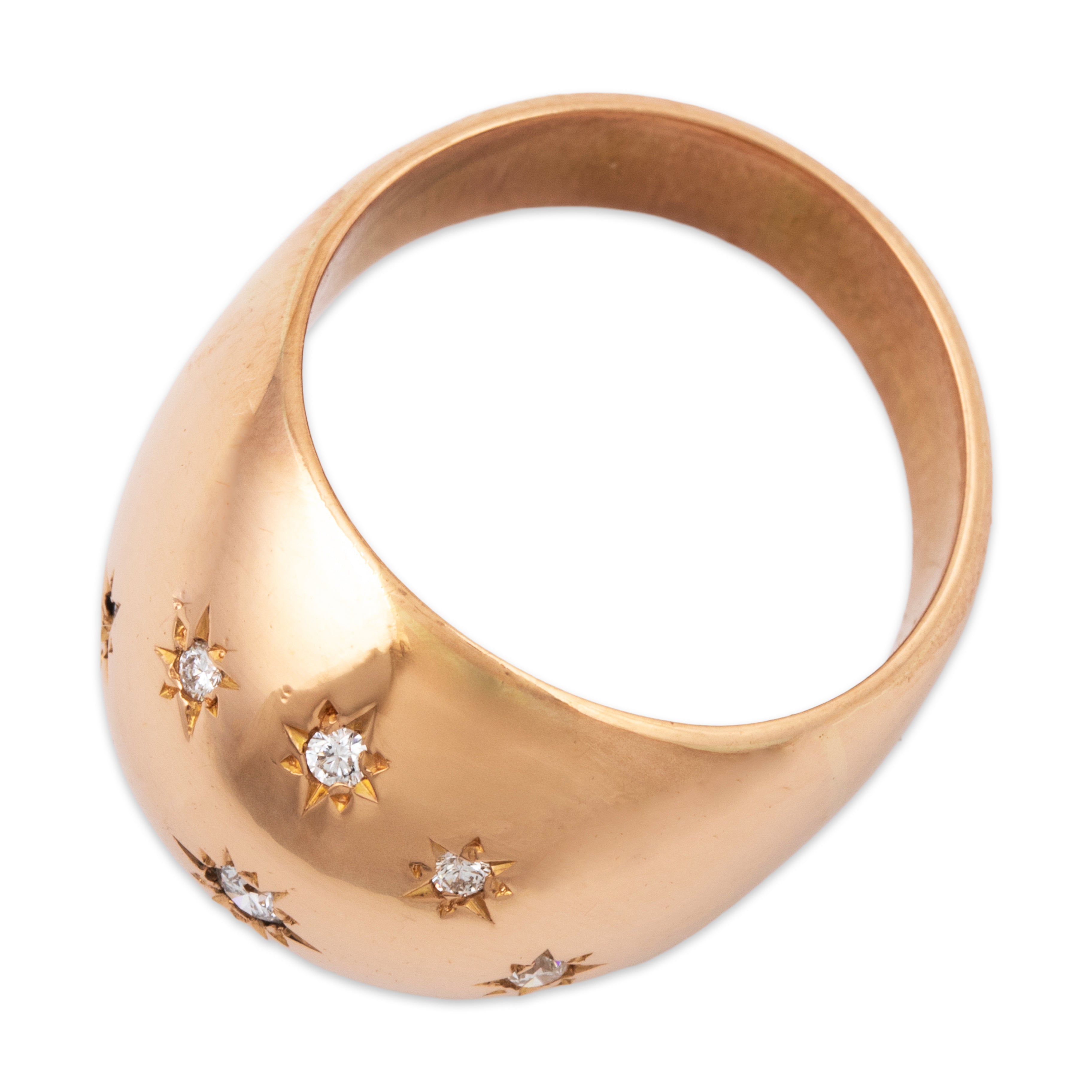 Antique Heavy French 18k Rosy Yellow Gold .35cttw Diamond Bombe Stars Ring 6.25、mySite、hinf8tx79