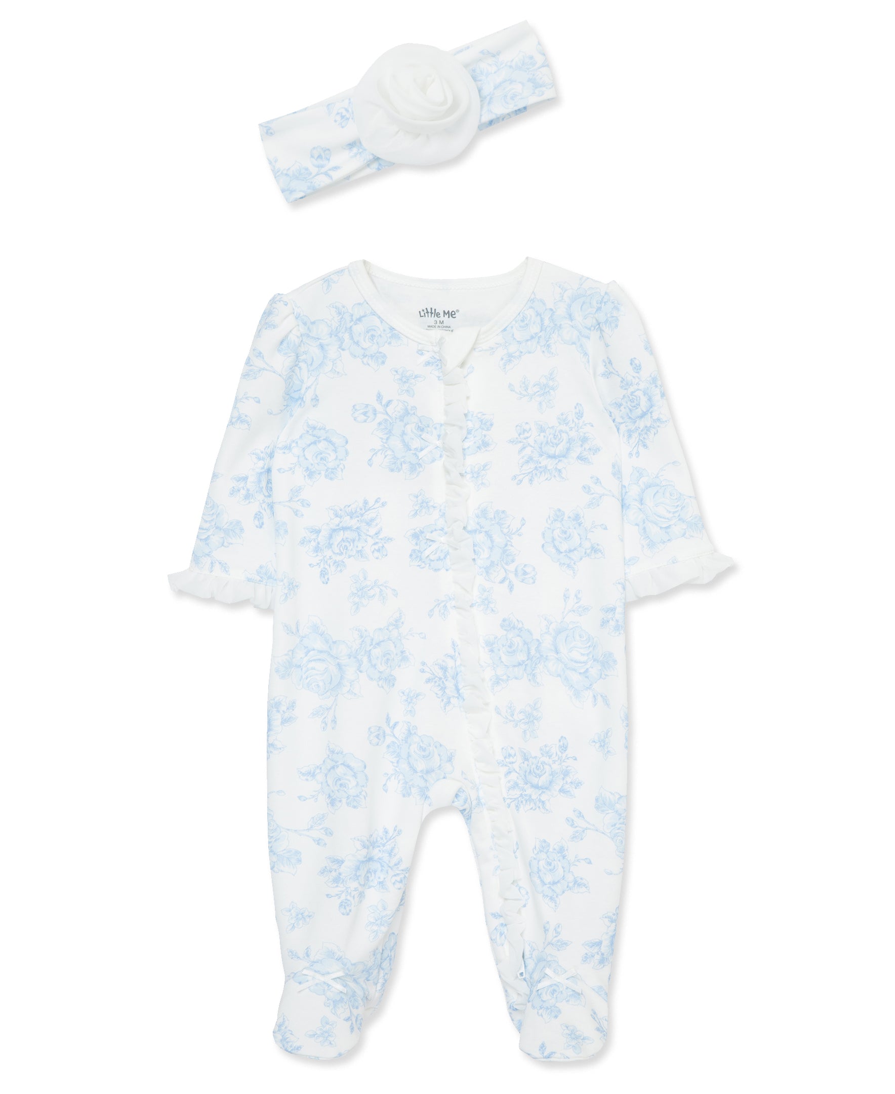  Blue Roses 2-Way-Zip Footed One-Piece And Headband、mySite、layawaytickets
