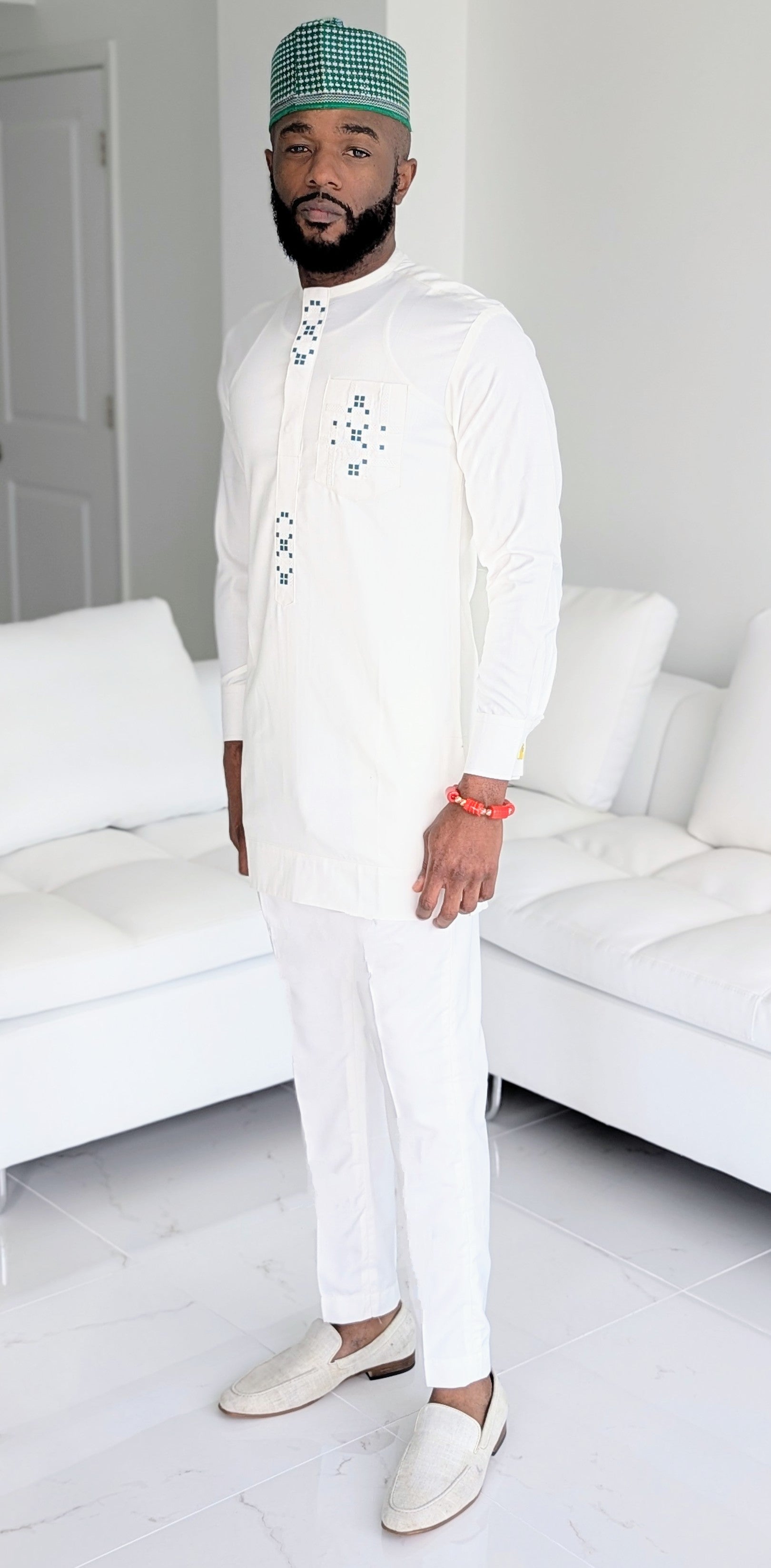 Dupsie's Daura Heritage Ivory Dashiki Suit with Emerald Agbada DPAVREG2、mySite、solidvoid