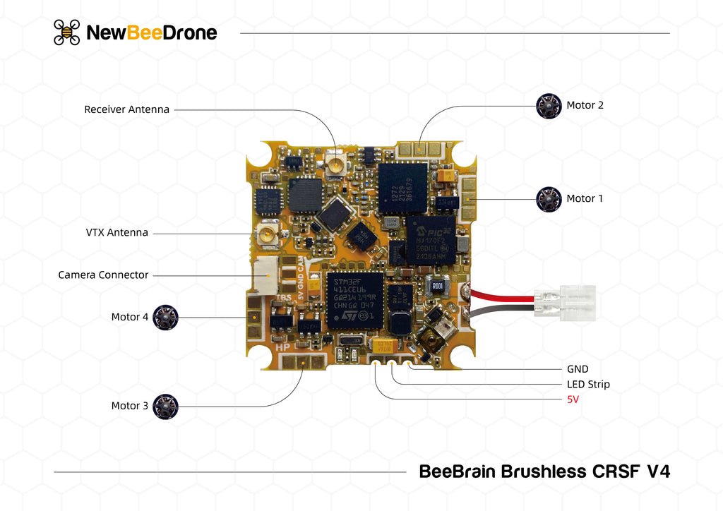 BeeBrainBLV4 CRSF Flight Controller Wire Diagram Top