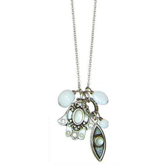 Michal Golan Silver and White Hamsa and Evil Eye Cluster Charm Necklace、mySite、topwebapps