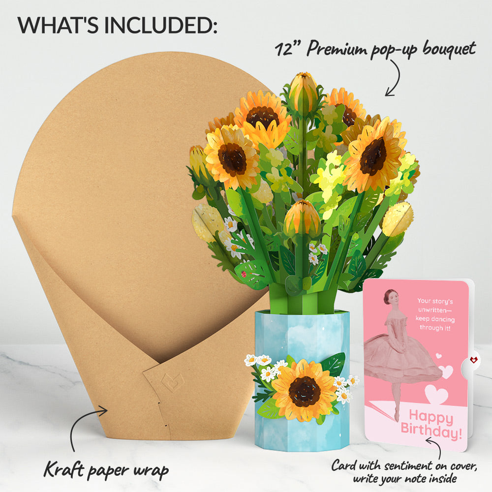 Sunflower Blooms Birthday Bouquet and Dancing Through Life Sentiment Set、mySite、solidvoid