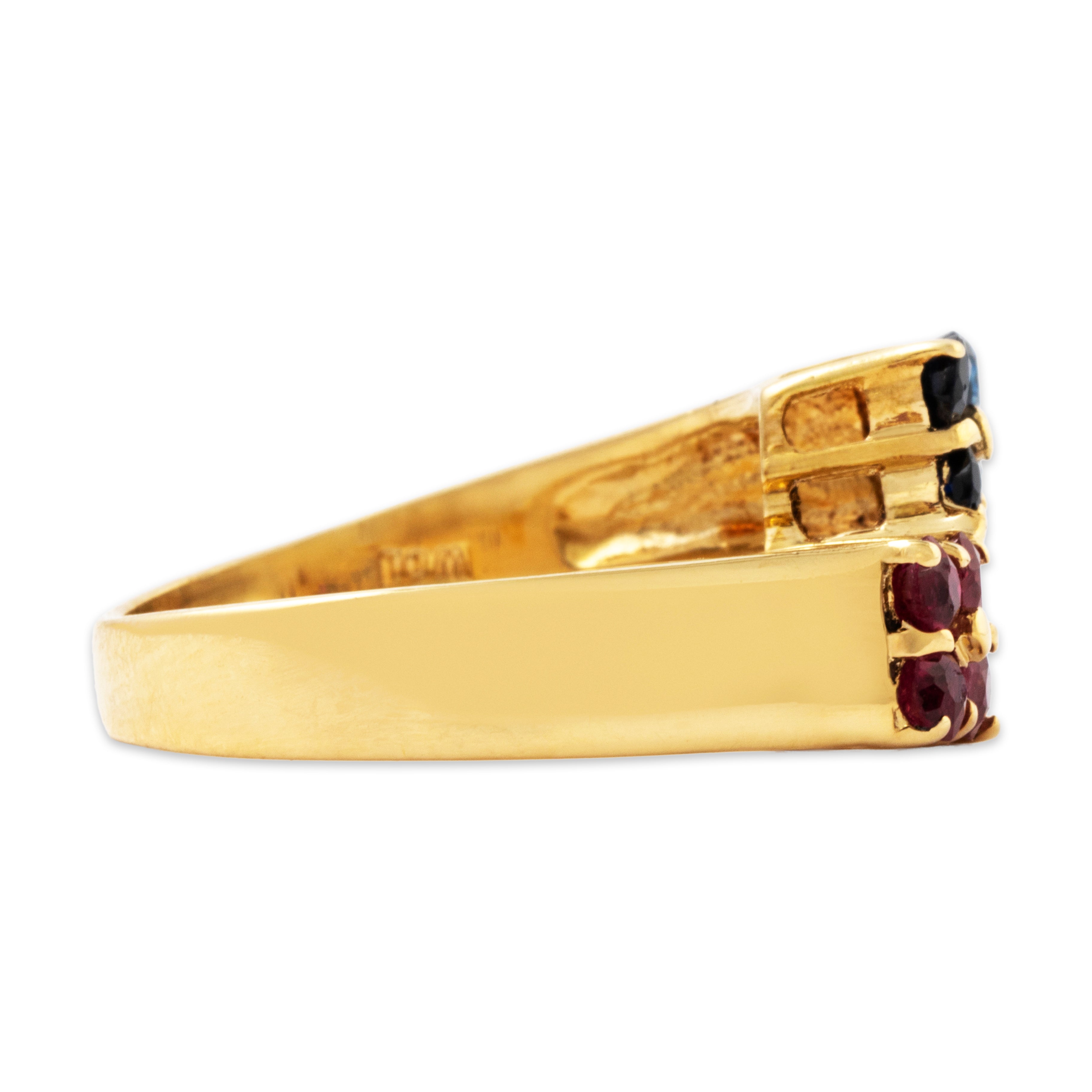 Vintage 18k Yellow Gold Ruby Blue Sapphire Floral Duo Ring 4.50、mySite、hinf8tx79