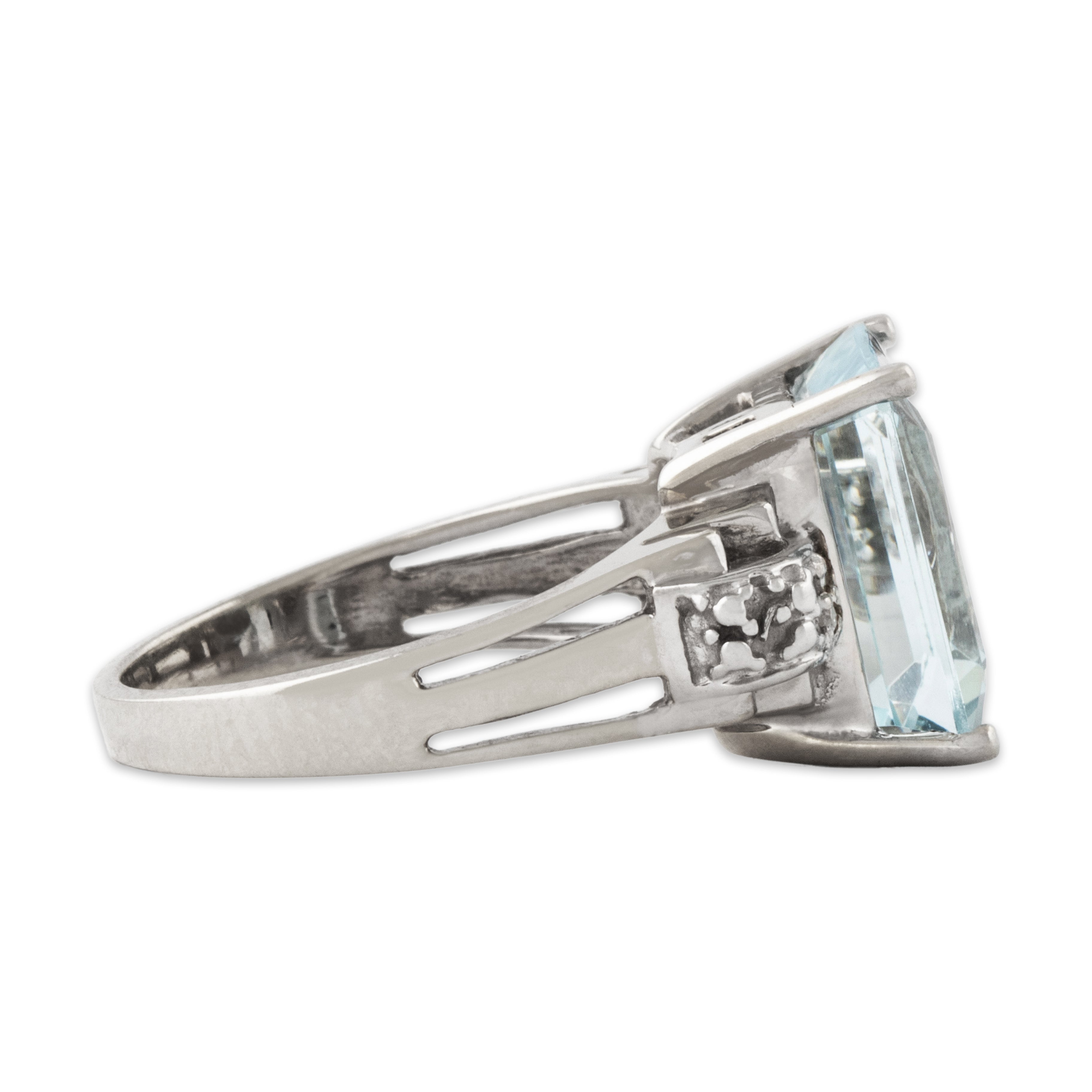 Vintage 14k White Gold 4.8ct Aquamarine Diamond Bold Blue Cocktail Ring 7.00、mySite、hinf8tx79