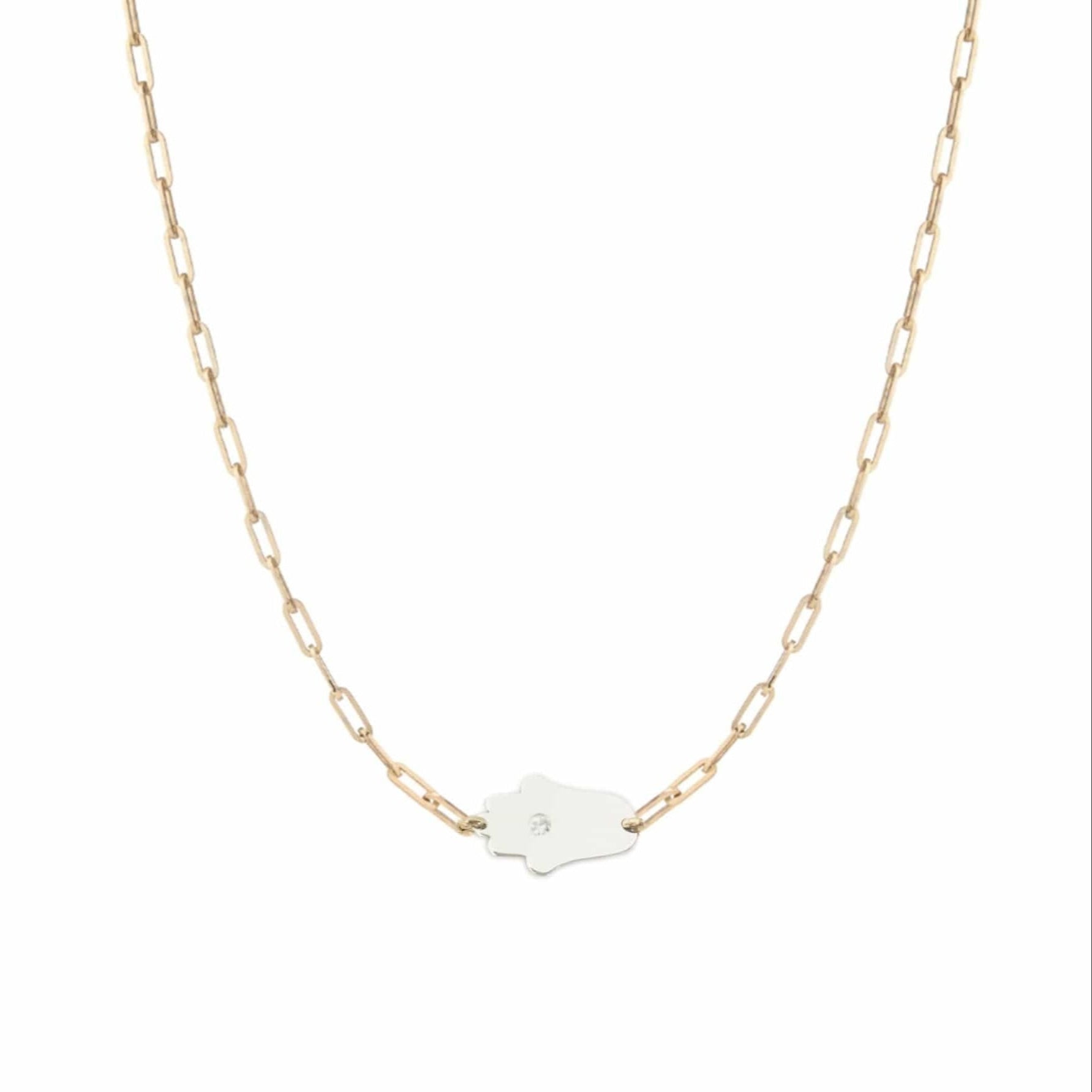 Dani Hamsa Diamond Paperclip Necklace - (Sterling Silver, Gold-Plated, or Two-Tone)、mySite、topwebapps