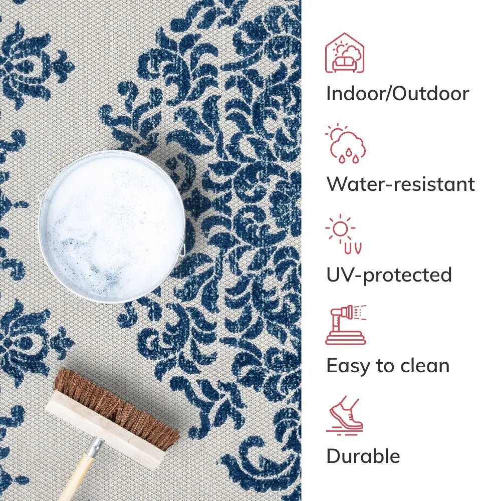 Arid Modern Medallion Persian Indoor/Outdoor Blue High-Low Rug、mySite、gigharbornorthrealestate