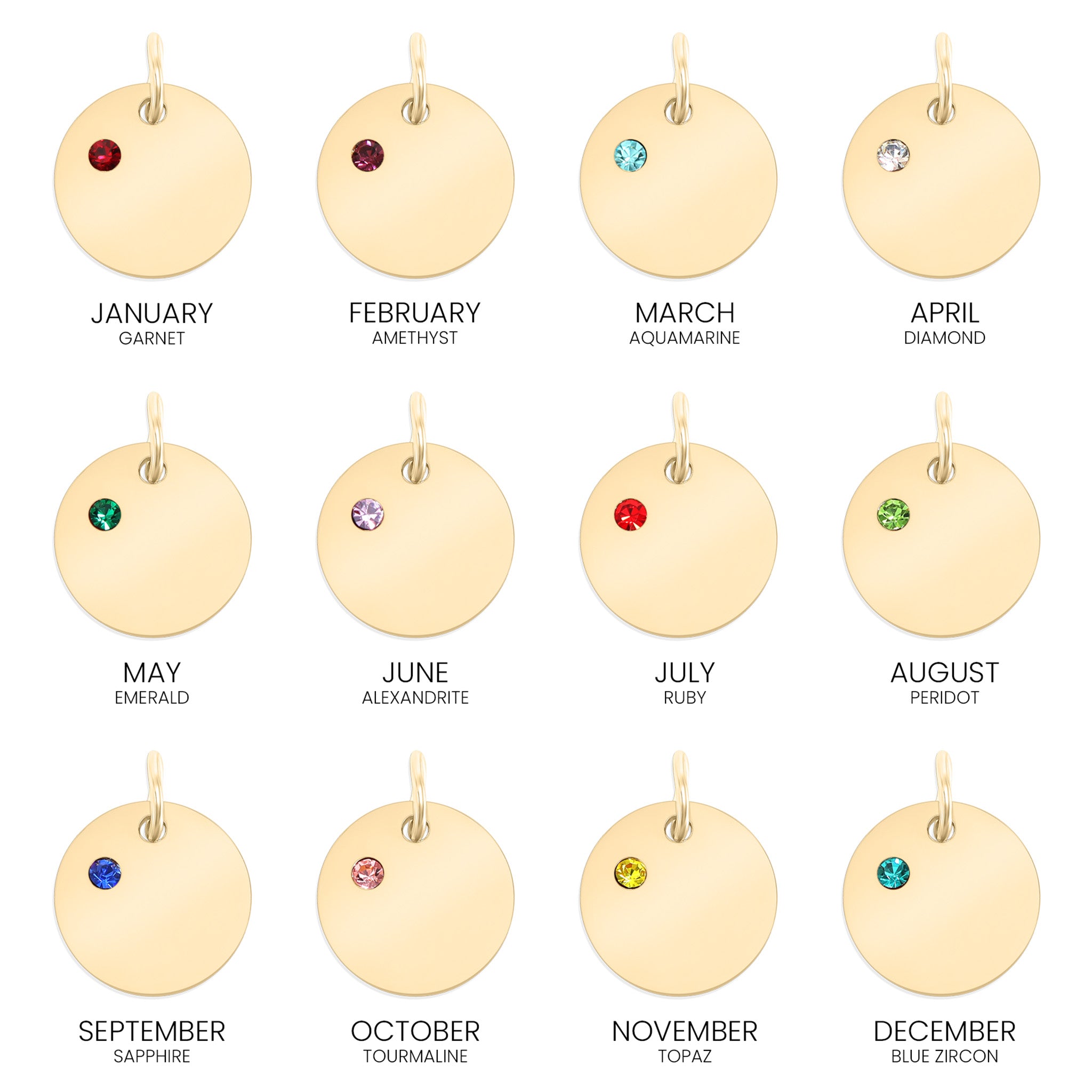 18K Gold PVD Stainless Steel CZ Birthstone Blank Circle Charm / SBB0320、mySite、dreamappss