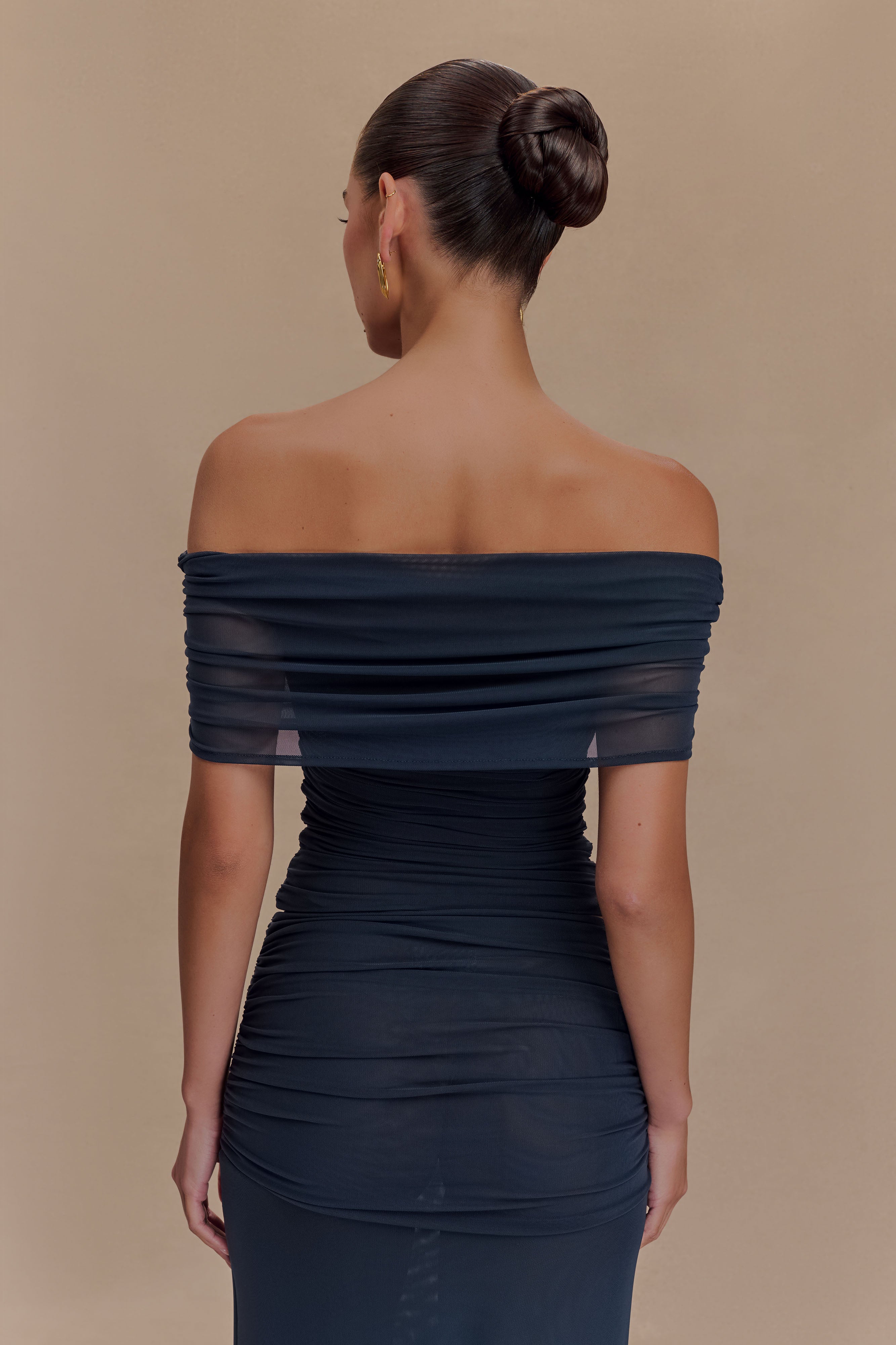 Arna Off Shoulder Mesh Crop Top - Midnight Blue、mySite、solidvoid