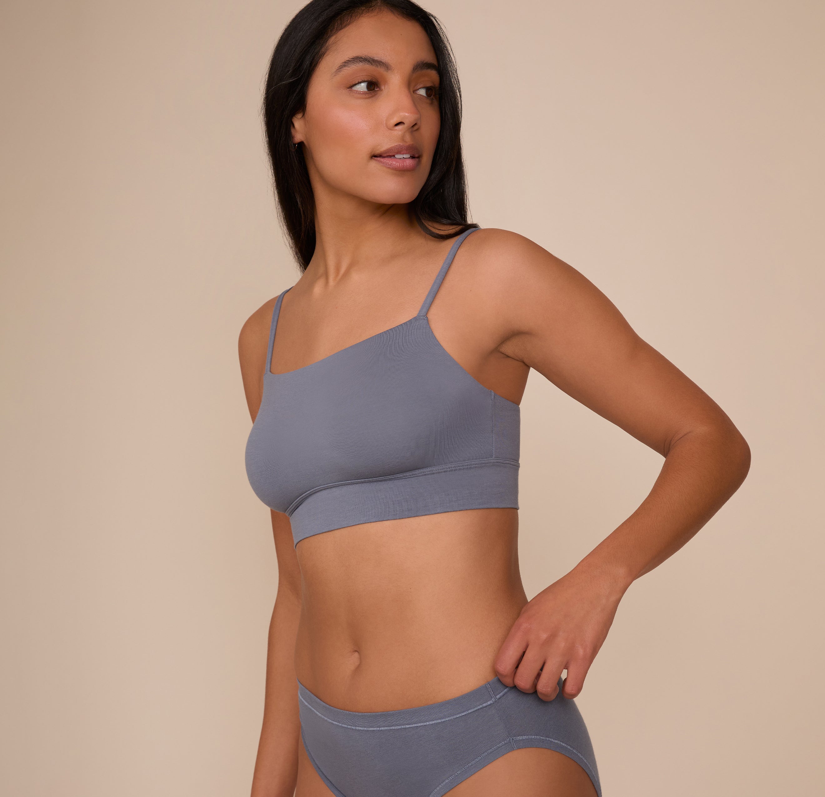 Cloud Cotton Thin Strap Bralette - Slate、mySite、bengalsvssteelers