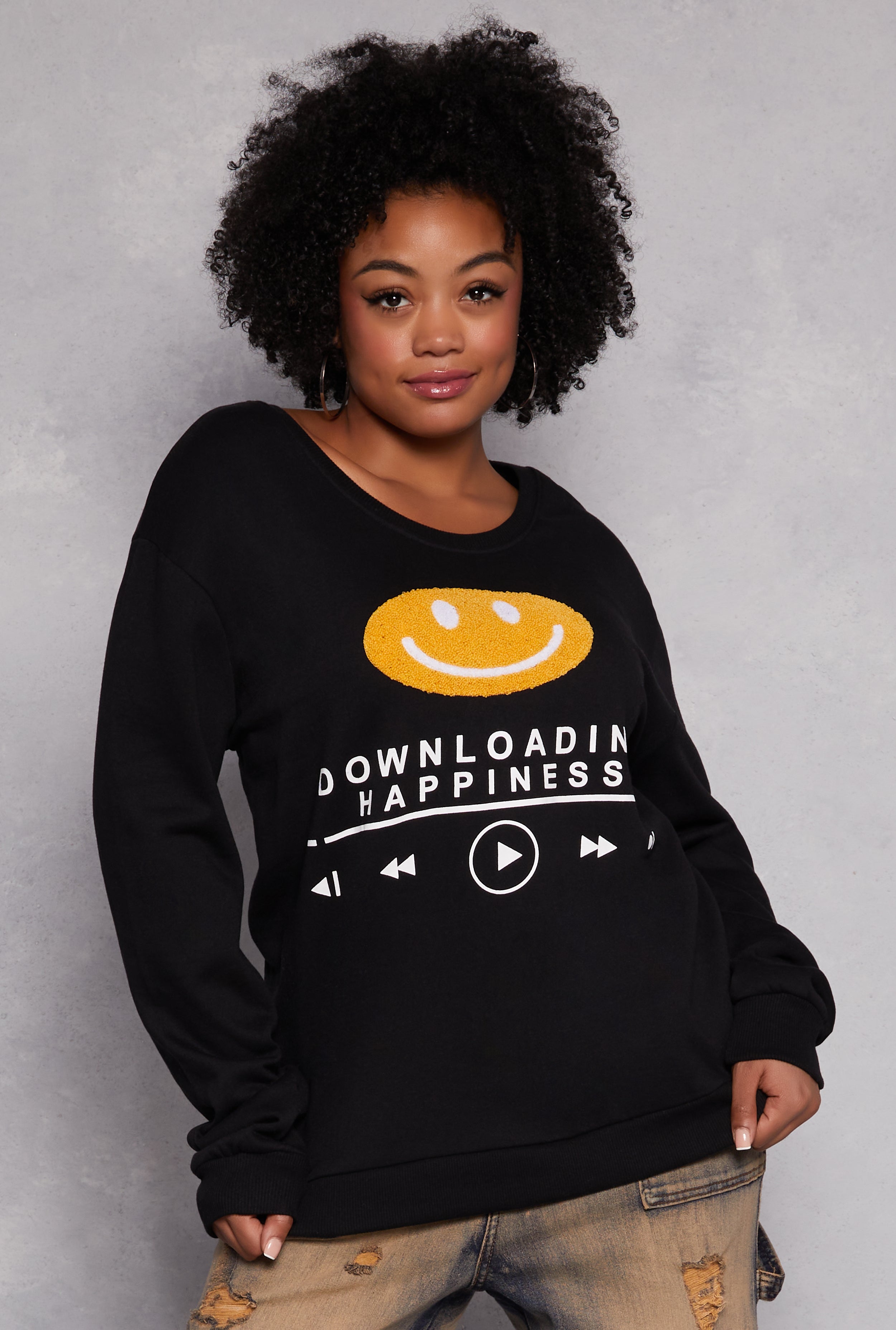 Plus Size Downloading Happiness Sweatshirt、mySite、camillekostekn