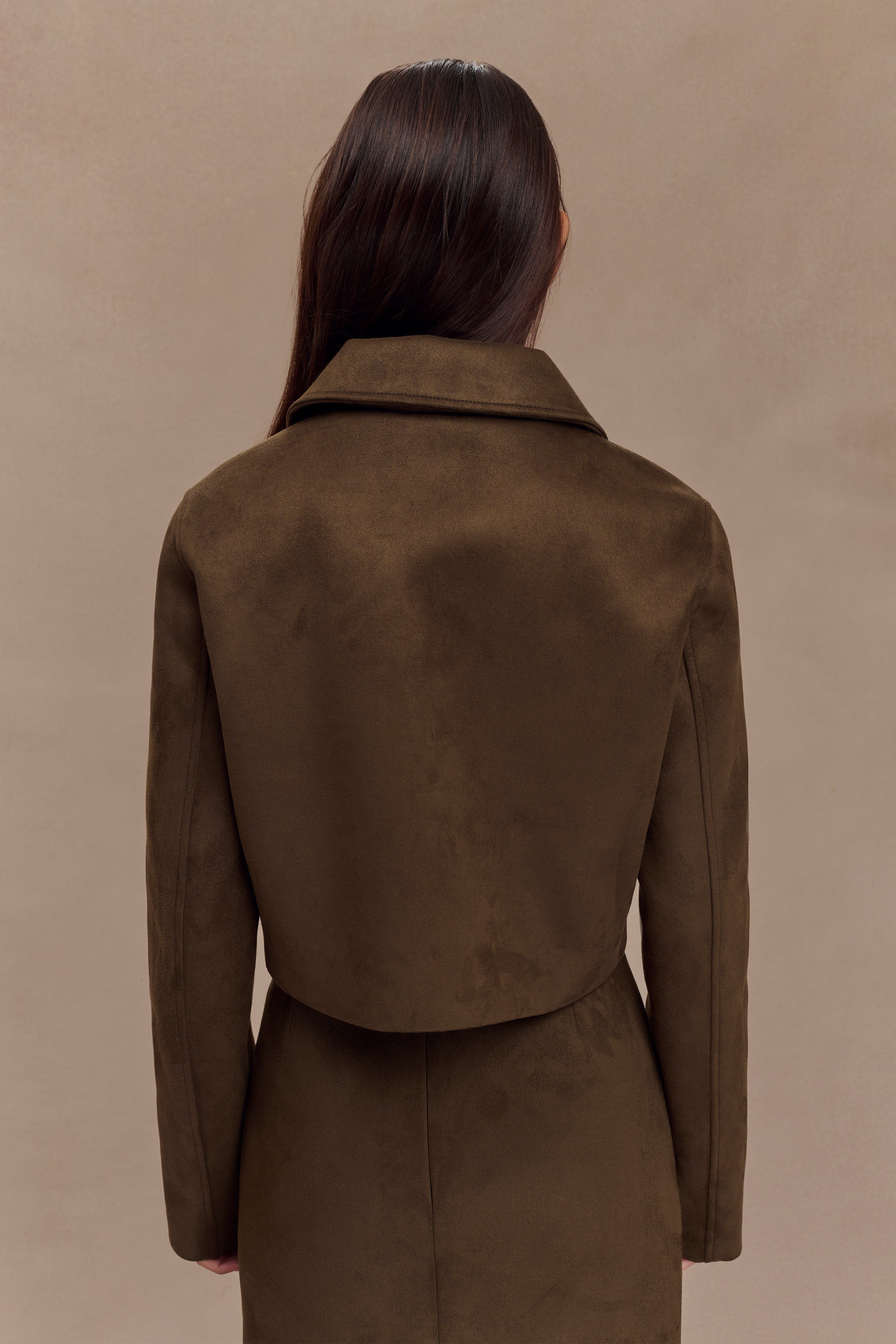 Hayes Faux Suede Collared Jacket - Chocolate、mySite、solidvoid