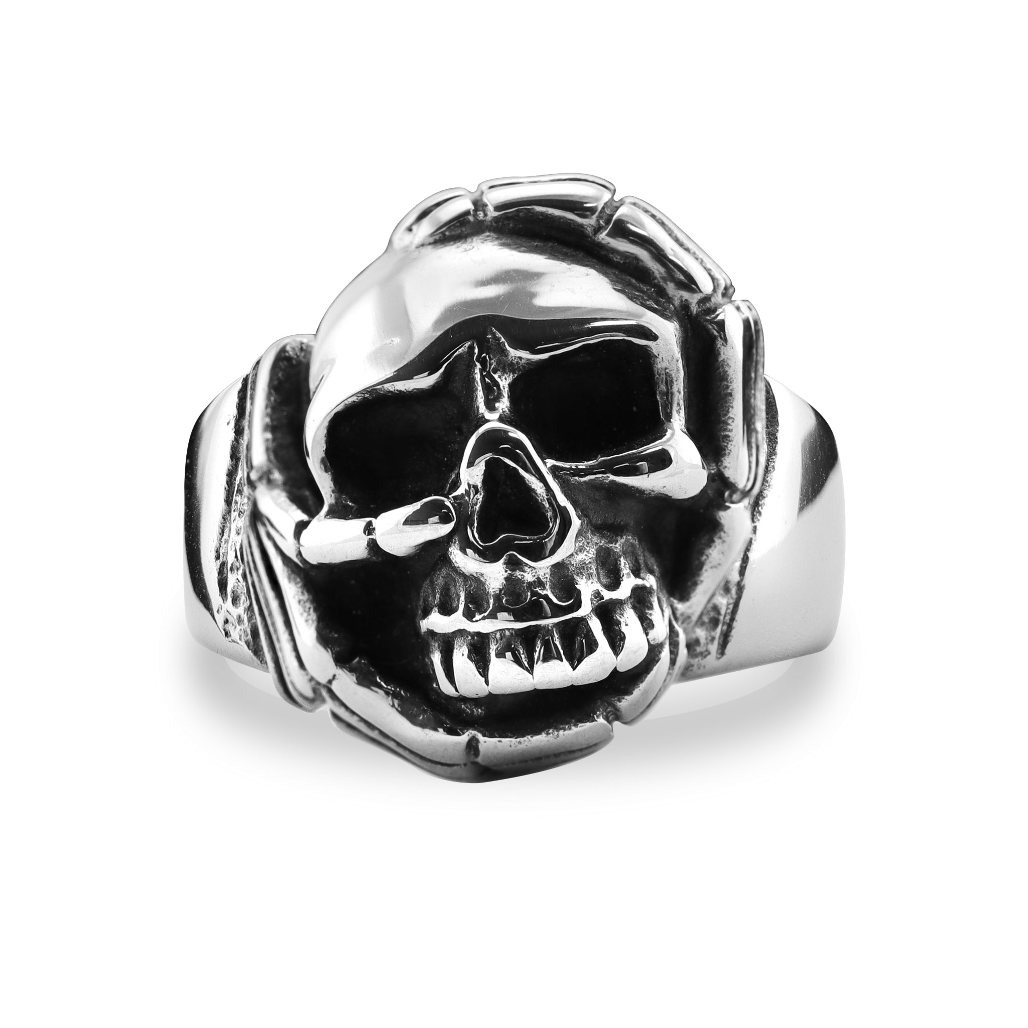 Skull With Skeleton Hands Stainless Steel Ring / SCR4069、mySite、dreamappss