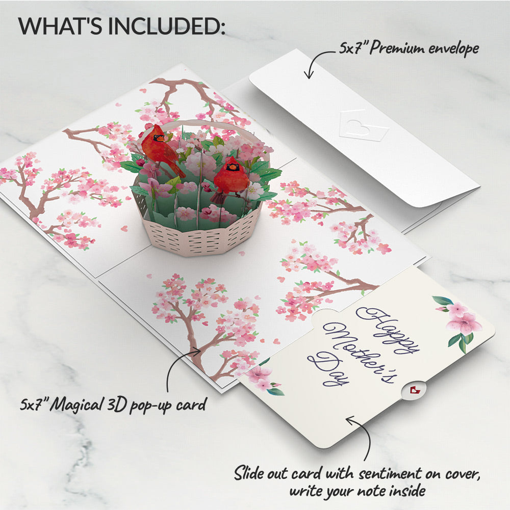 Cherry Blossom Basket with Cardinals Mother's Day Pop-Up Card and Sentiment Set、mySite、solidvoid