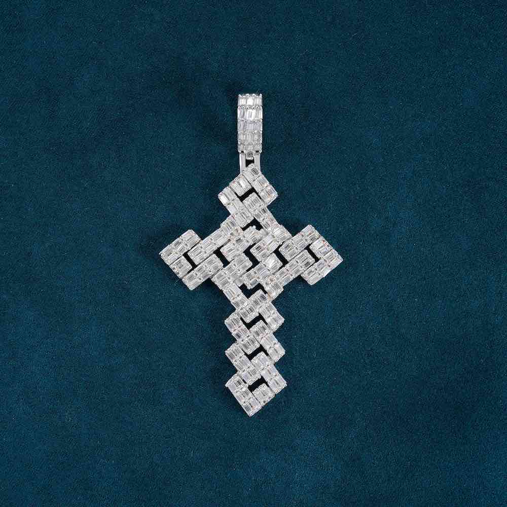 Moissanite Square Link Cross Pendant 14K Gold、mySite、hinf8tx79