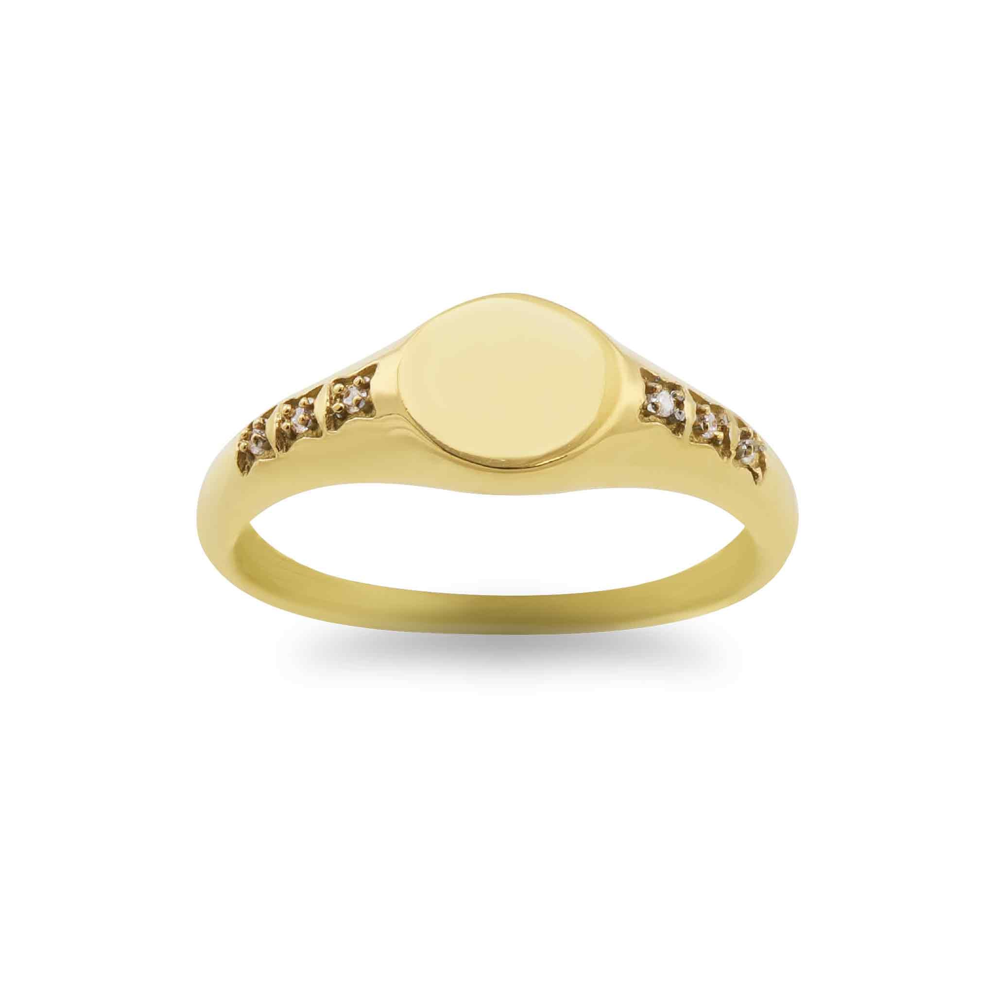 18K Gold PVD Stainless Steel Blank Engravable CZ Round Signet Ring / ESR0003、mySite、dreamappss