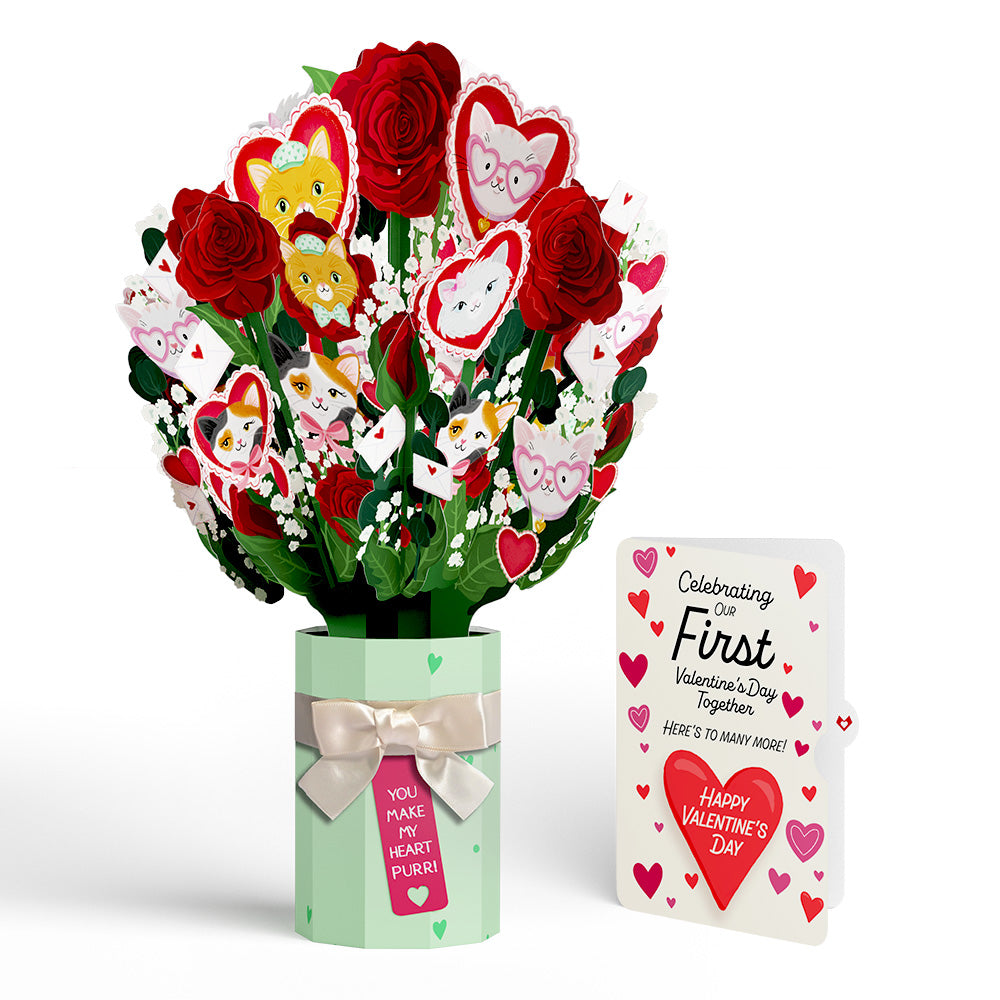 You Make My Heart Purr Cat Our First Valentine Together Bouquet and Sentiment Set、mySite、solidvoid