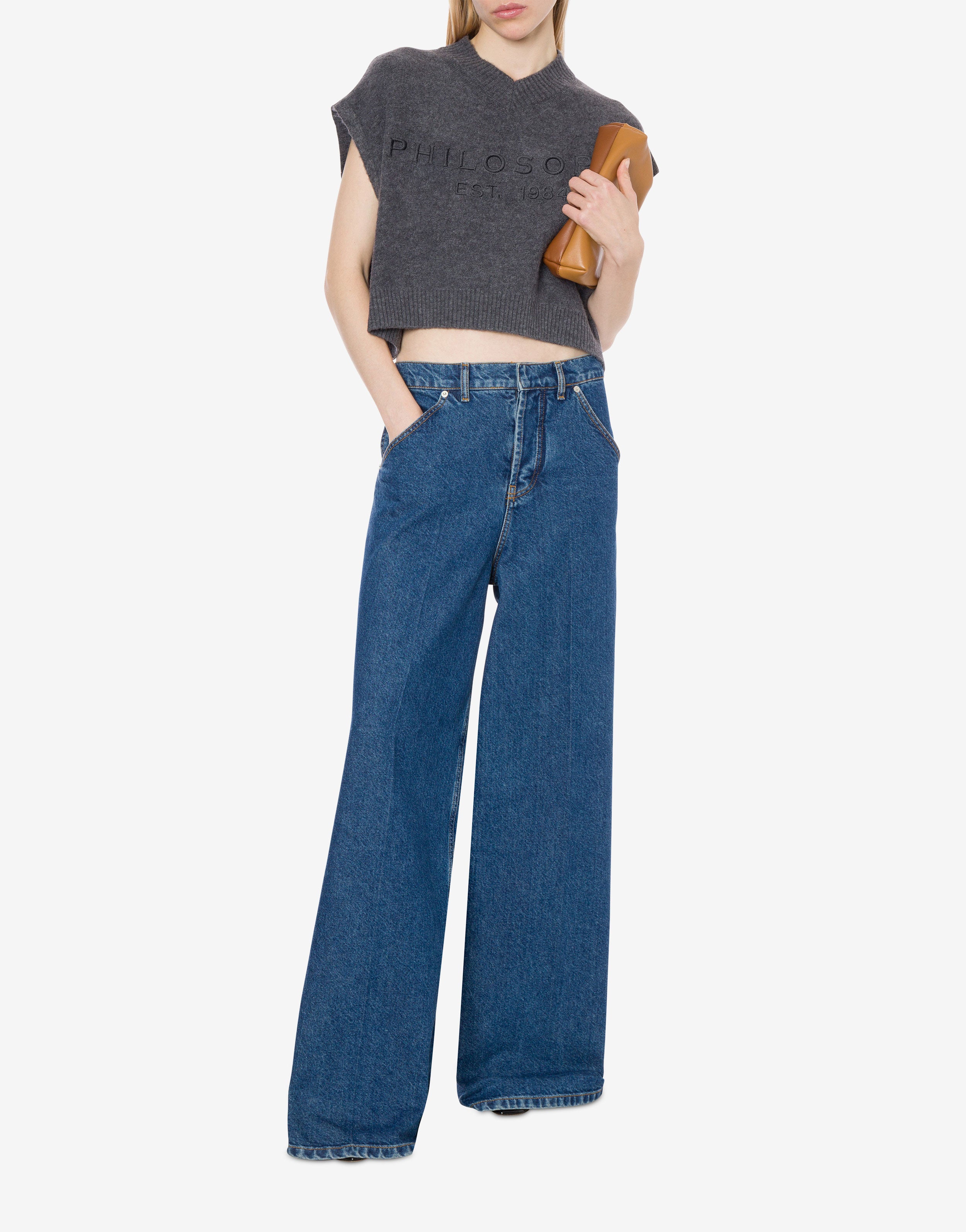 Top crop in misto lana con ricamo、mySite、aoinhome