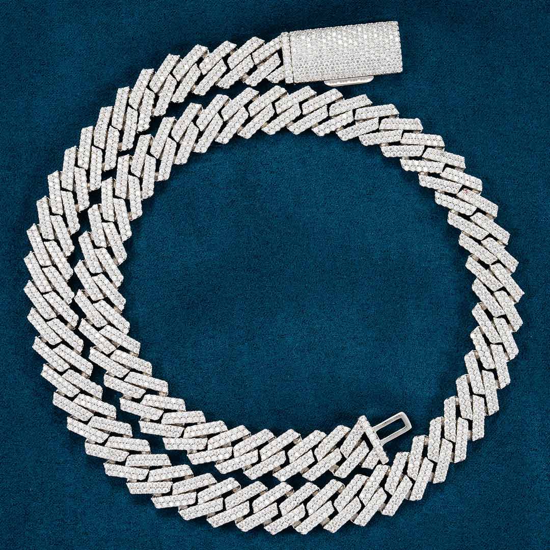 2-Row 12MM Moissanite Prong Cuban Link Chain 14K Gold、mySite、hinf8tx79