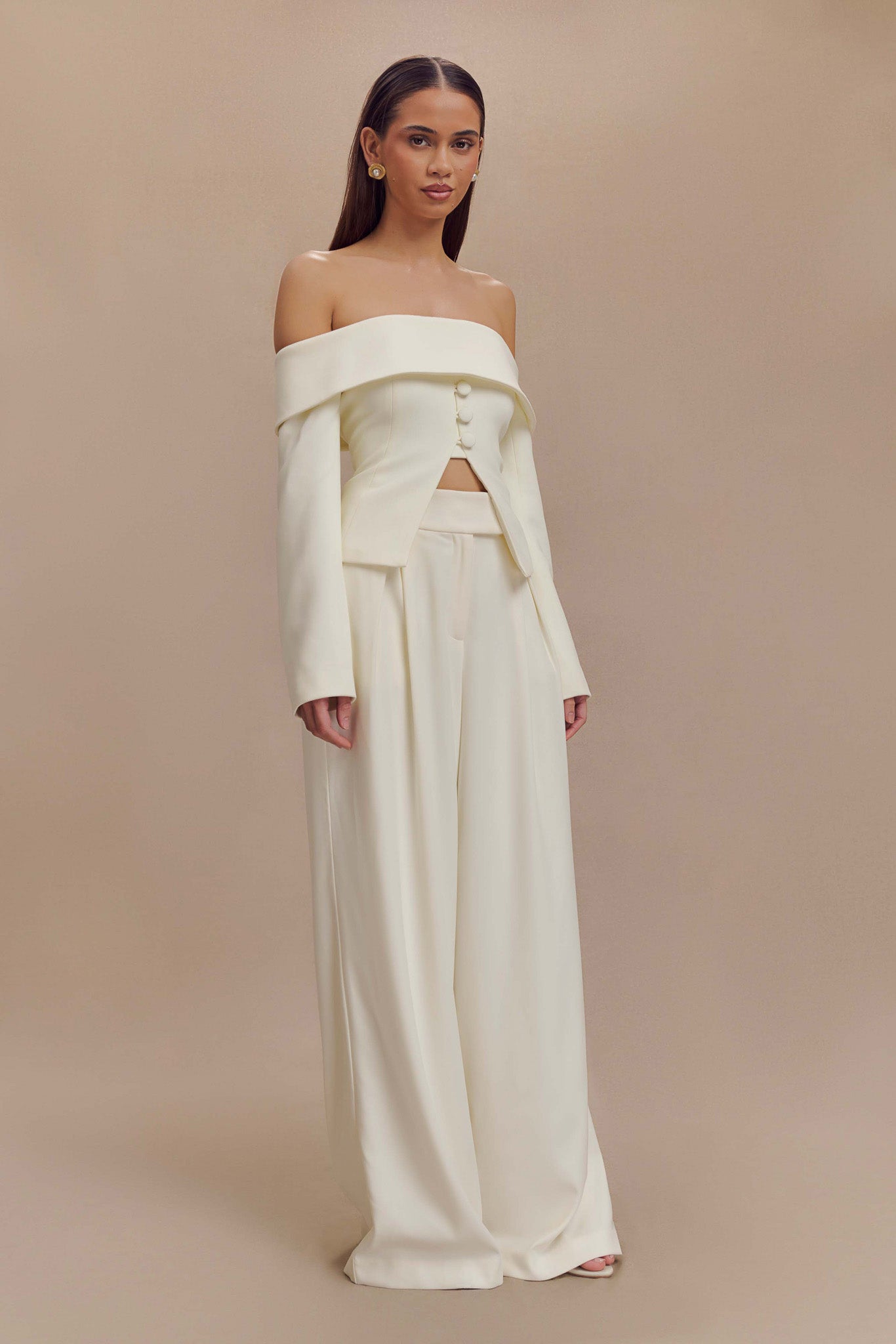 Celene Off Shoulder Jacket - Ivory、mySite、solidvoid