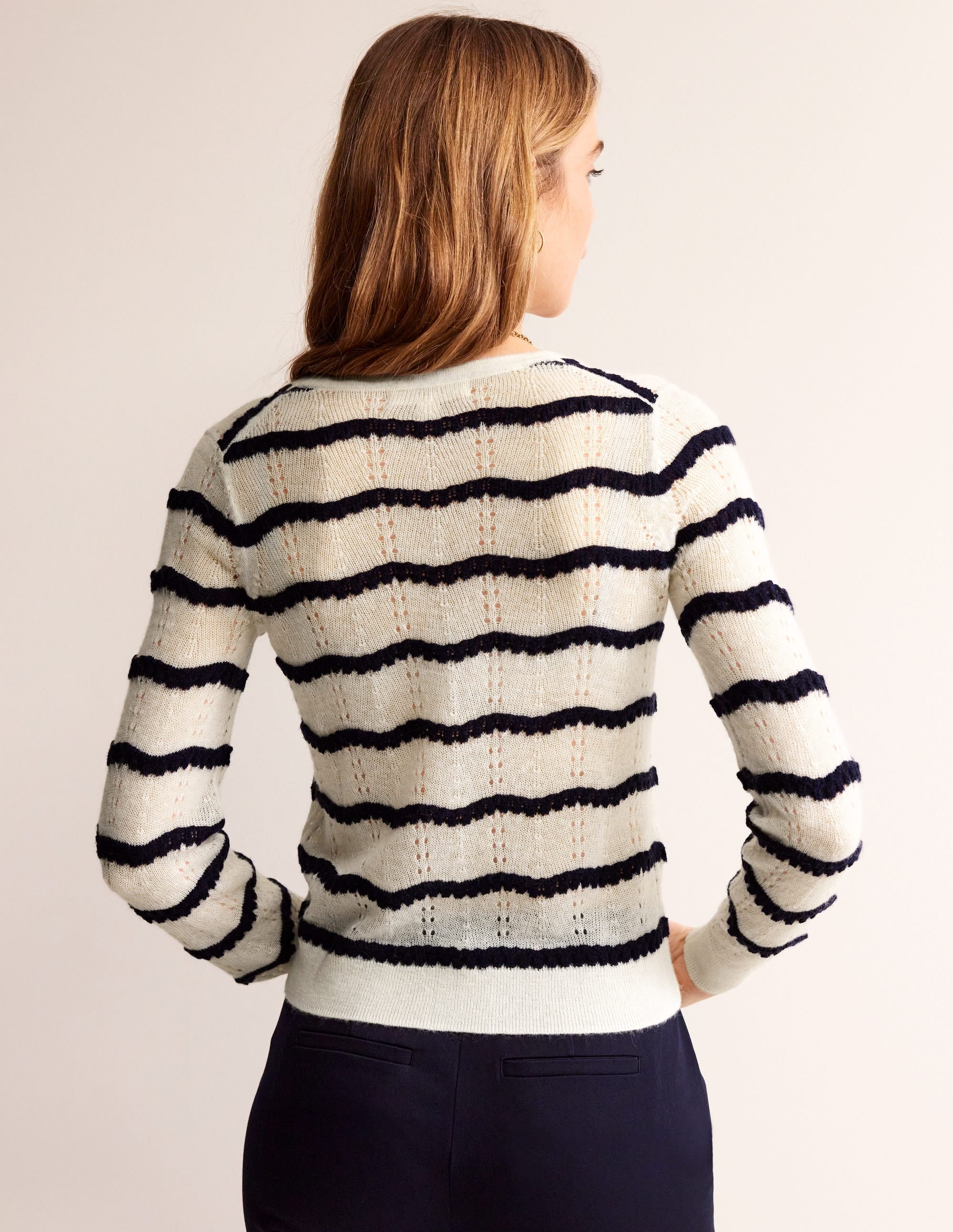  Fluffy Pointelle Cardigan-Ivory. Naval Academy Stripe、mySite、ashleygrahame
