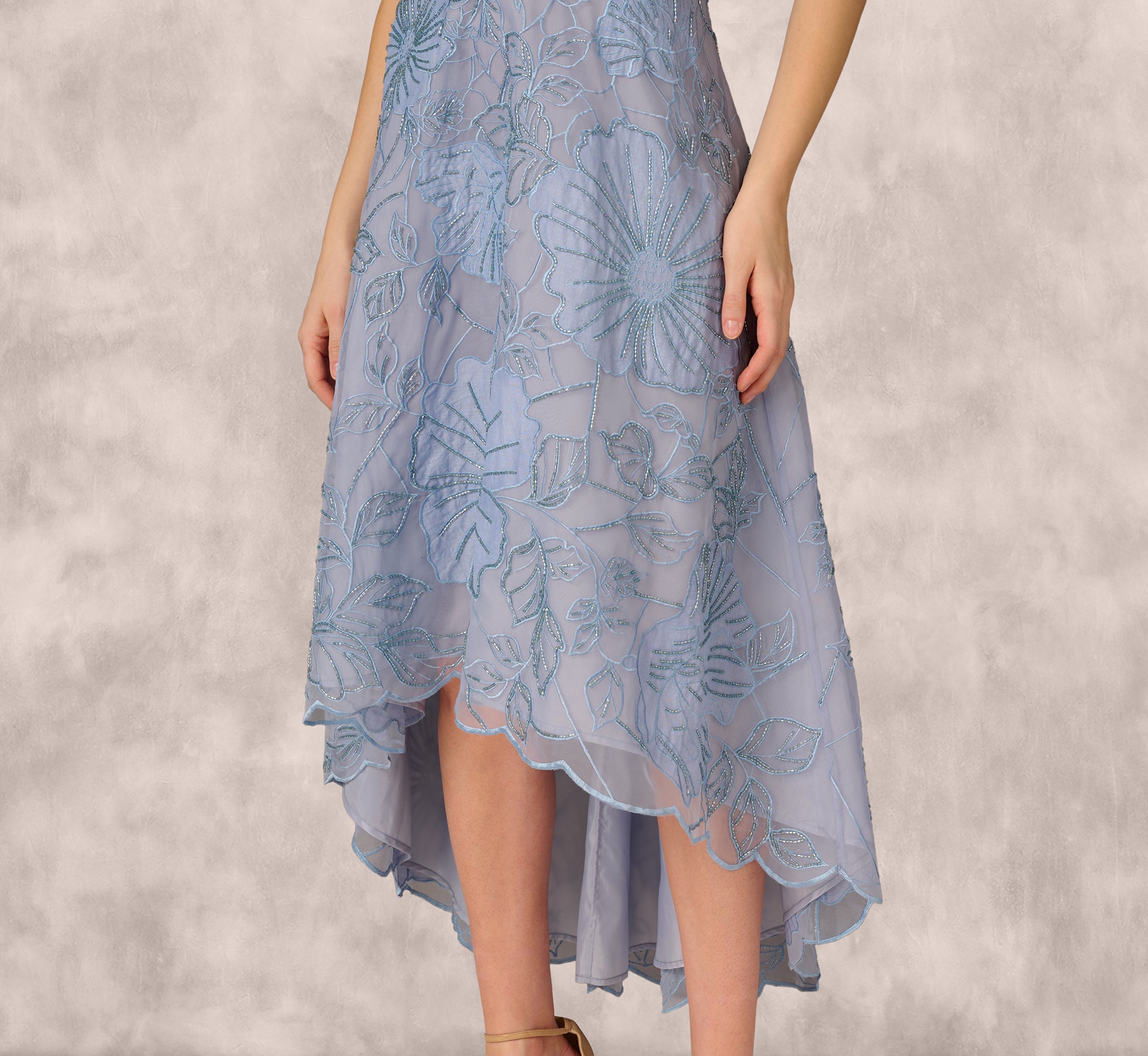 Strapless Floral Embroidered High Low Midi Dress In Blue Cloud、mySite、solidvoid