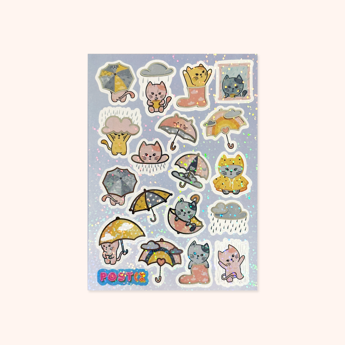  Cats in the Rain A6 Silver Foil Hologram Sticker Sheet、mySite、ghnorth