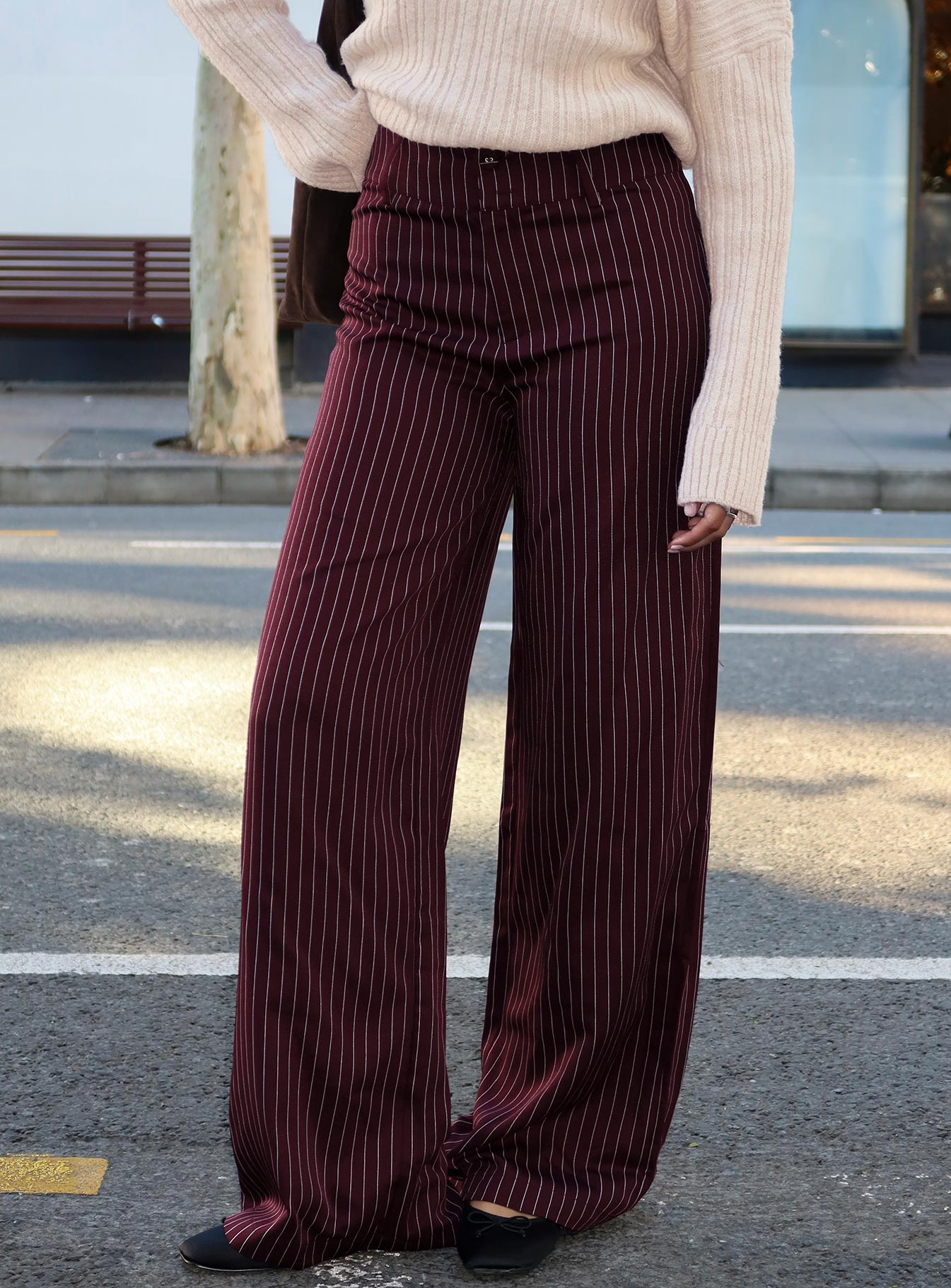 Lorenne Mid Rise Pant Burgundy Pinstripe、mySite、solidvoid