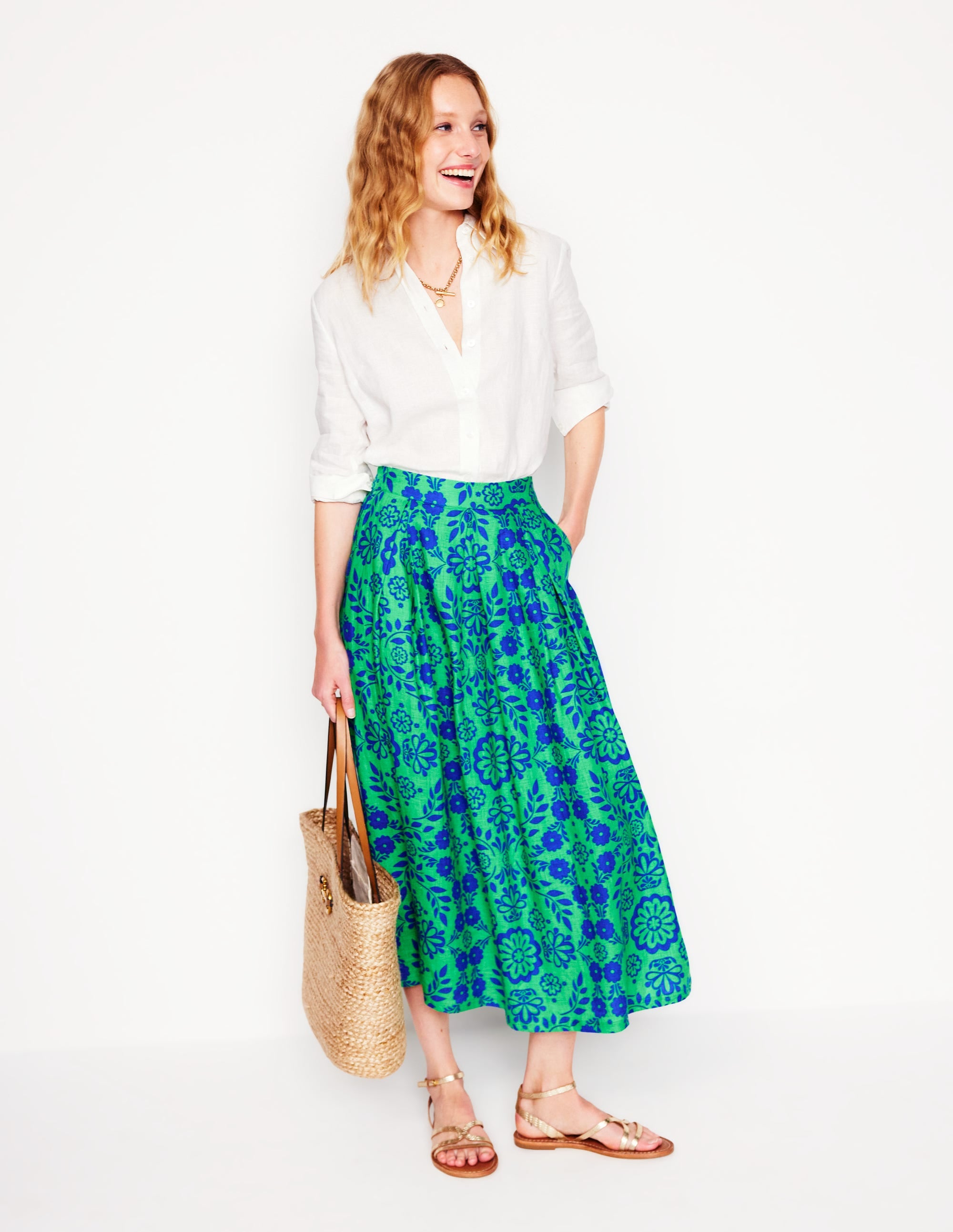  Verity Linen Midi Skirt-Structured Meadow Mono、mySite、ashleygrahame