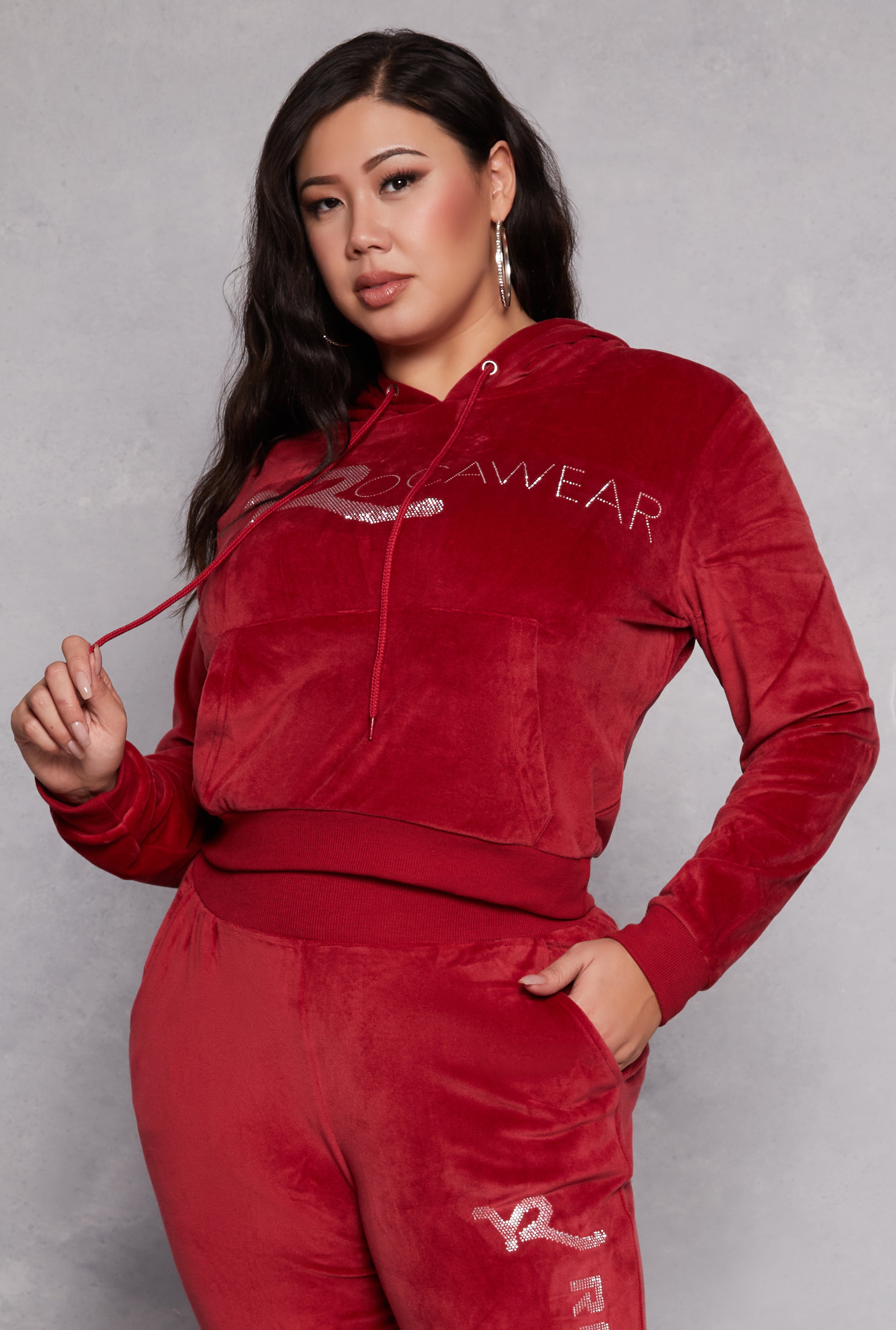 Plus Size Rocawear Rhinestone Velour Hoodie、mySite、camillekostekn