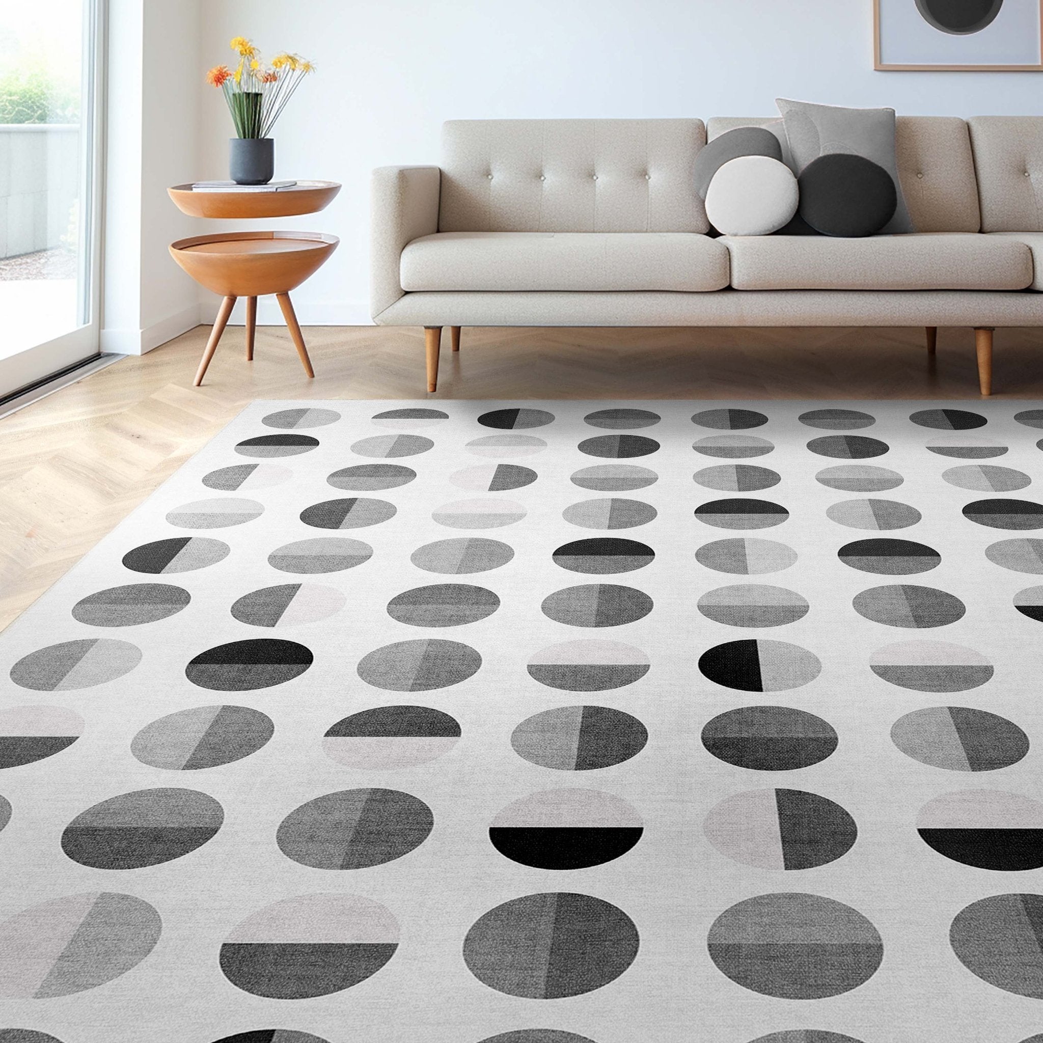 Apollo Modern Geometric Split Dot Black & White Rug、mySite、gigharbornorthrealestate