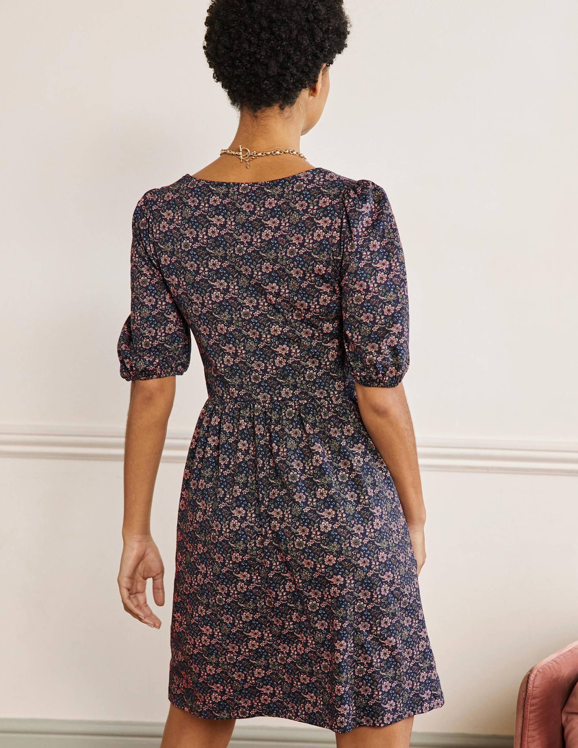  Square Neck Jersey Dress-French Navy, Floret Bloom、mySite、ashleygrahame