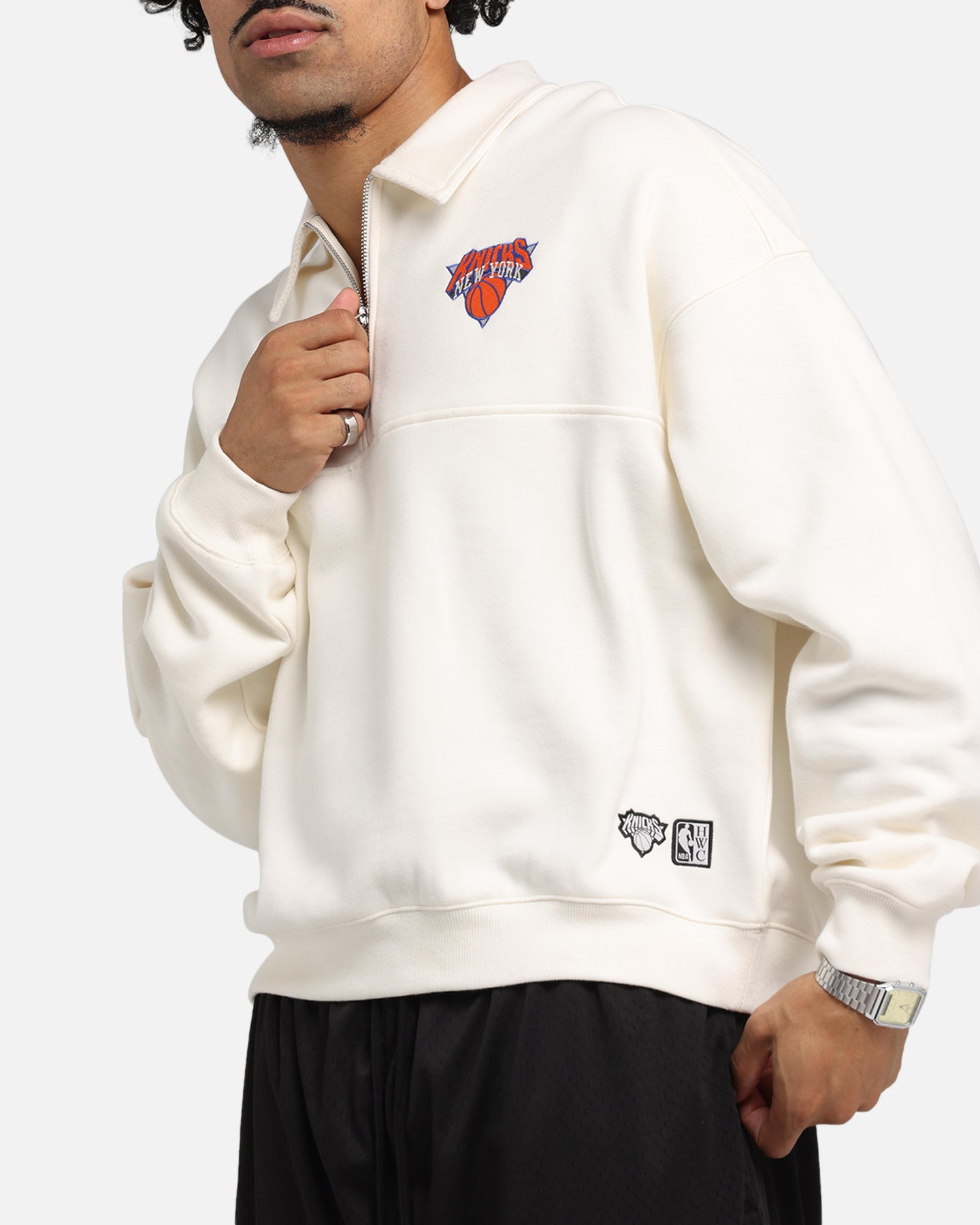 Mitchell & Ness New York Knicks Boxy Quarter Zip Crewneck Egret、mySite、zt4zffjzw