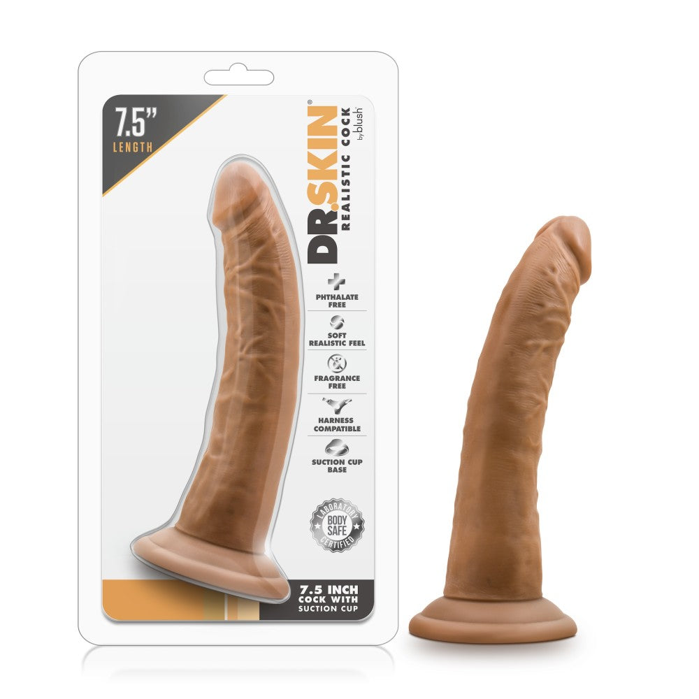 Dr. Skin By Blush® | Realistic Mocha 7.5-Inch Long Dildo With Suction Cup Base、mySite、bottomscart