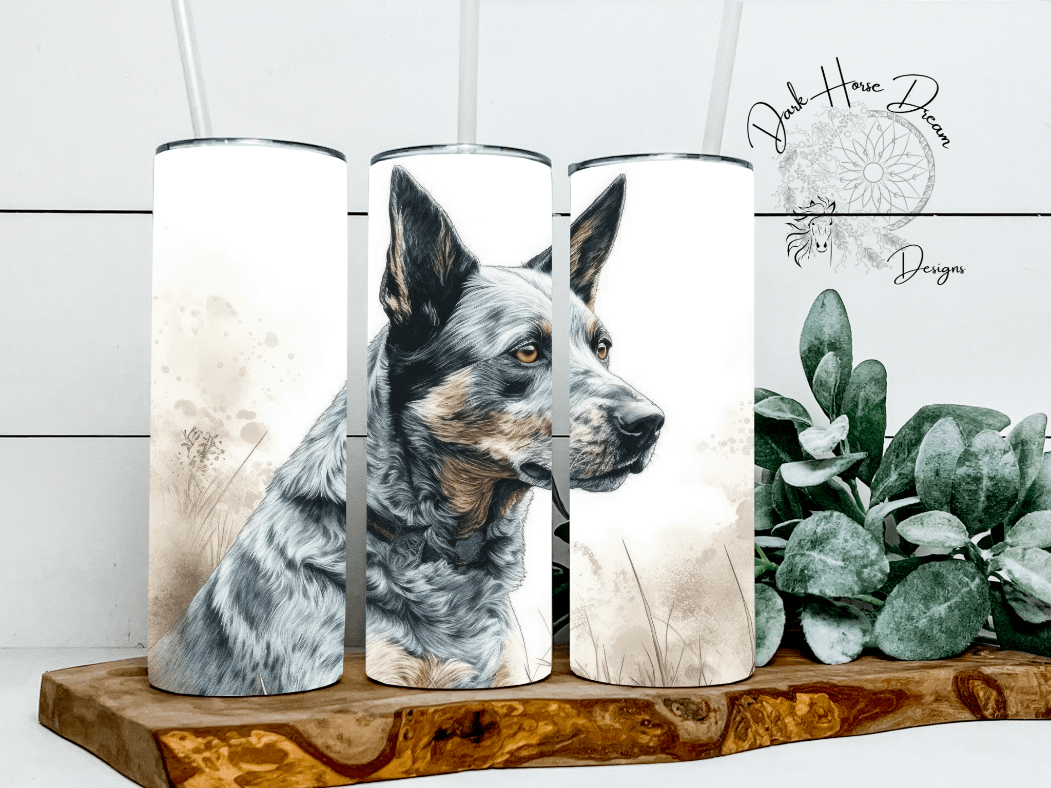 Blue or Red Heeler Cattle Dog Watercolor Canine Skinny Tumbler、mySite、g9winljtr