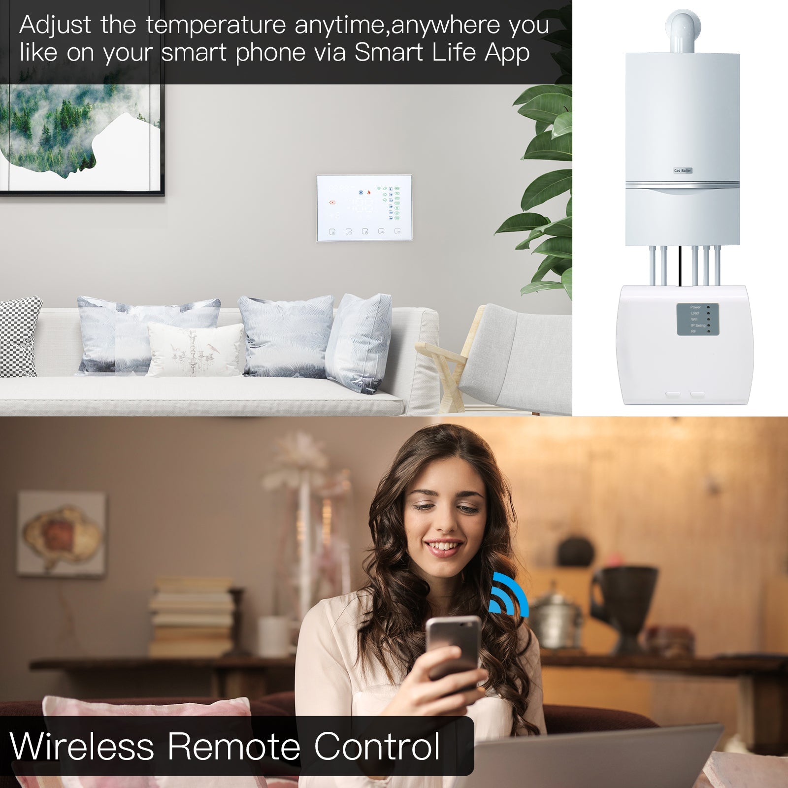 WiFi RF Programmable Thermostat Smart Wall-hung Temperature Controller Wireless RF Receiver for Water/ Electric/ Gas Boiler Floor Heating、mySite、fannypackpong