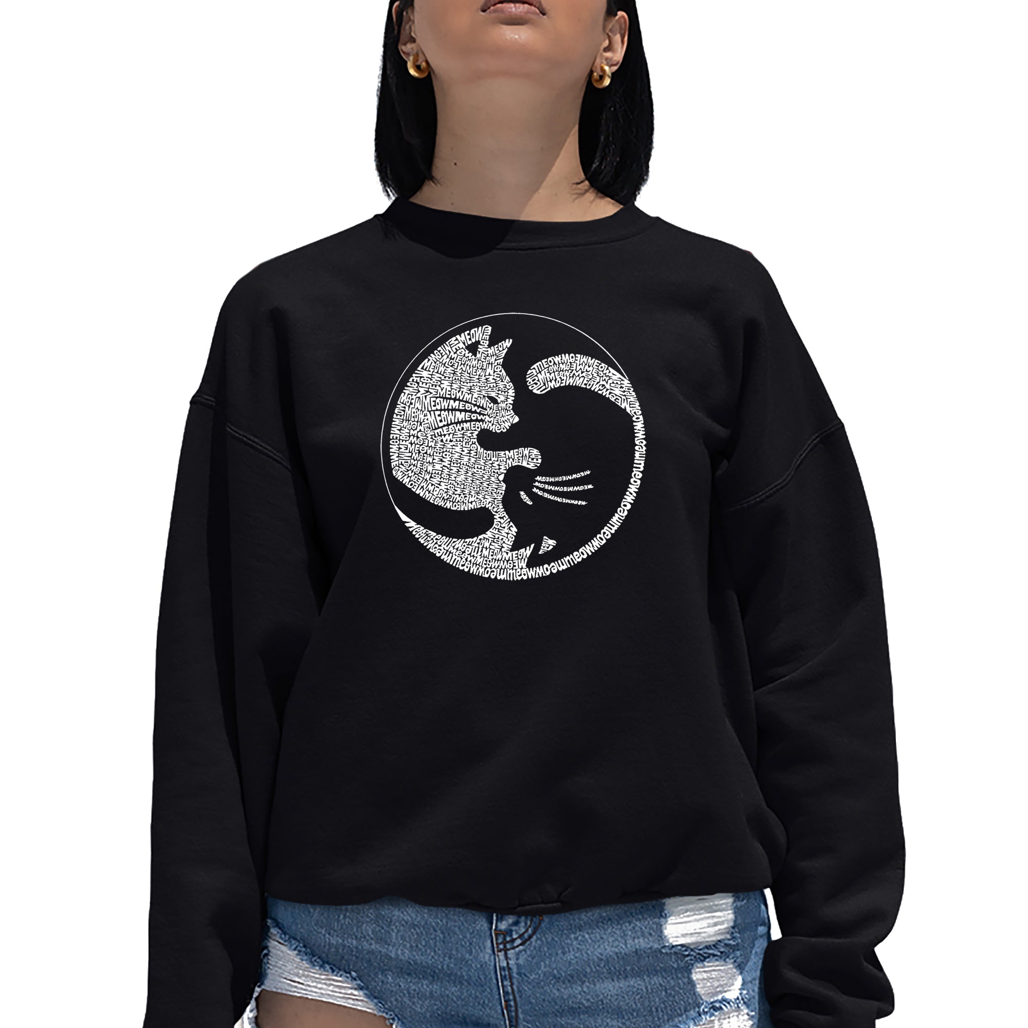 Yin Yang Cat Women's Word Art Crewneck Sweatshirt、mySite、camillekostekn
