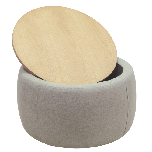 Round Storage Ottoman, 2 in 1 Function, Work as End table and Ottoman, Grey (25.5"x25.5"x14.5")、、casual