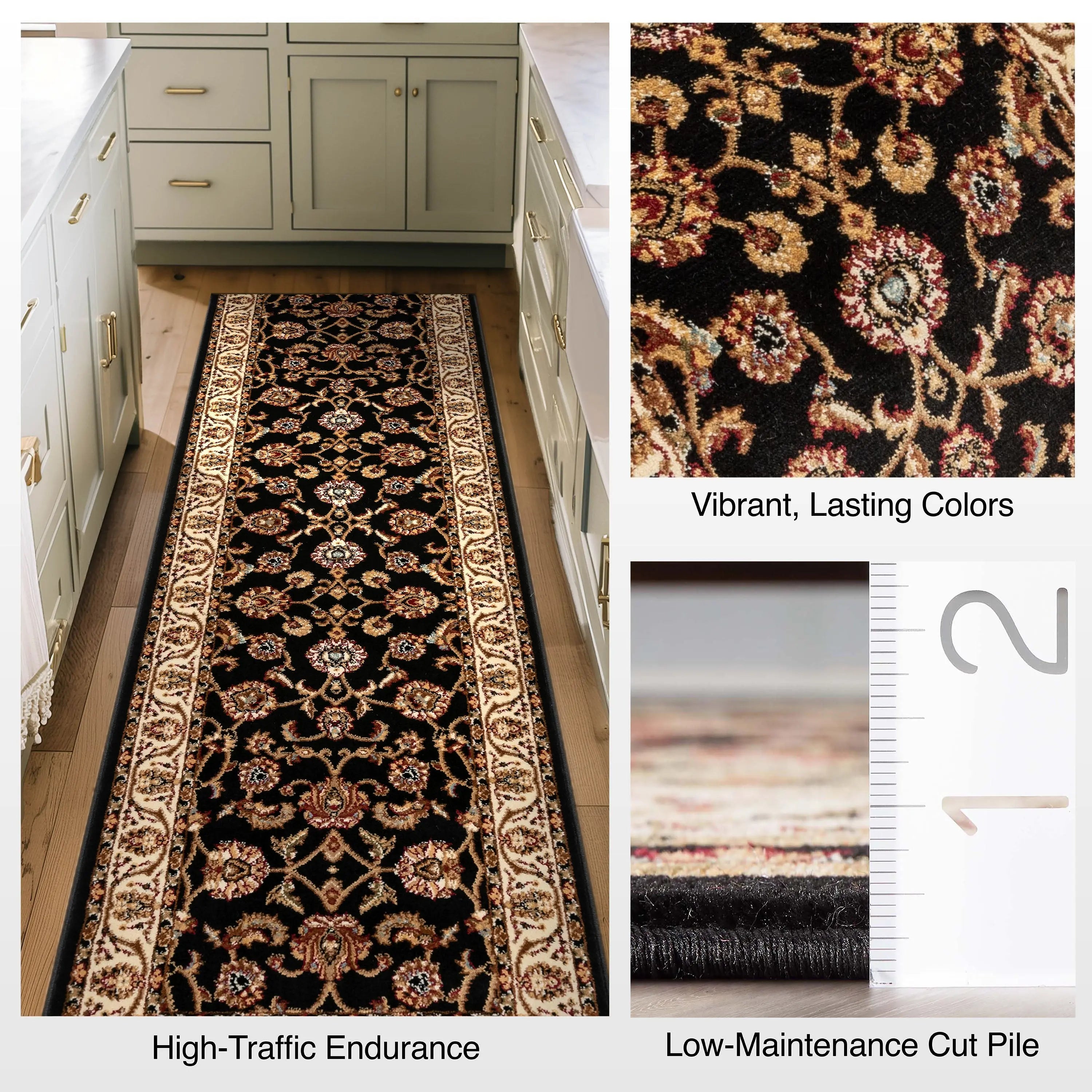 Sarouk Custom Size Runner Traditional Black 27 Inch Wide x Choose Your Length Hallway Runner Rug、mySite、gigharbornorthrealestate