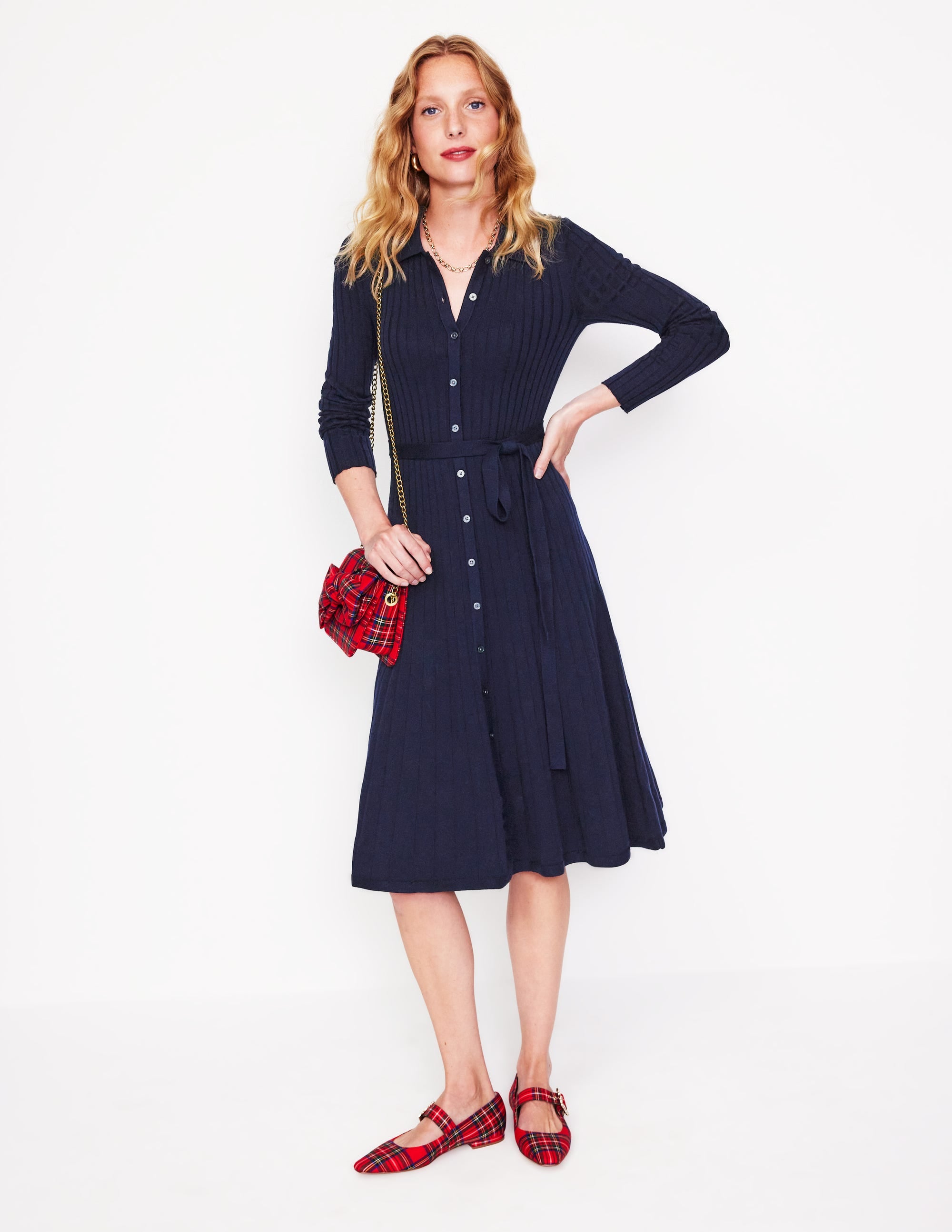  Rachel Knitted Shirt Dress-Navy、mySite、ashleygrahame