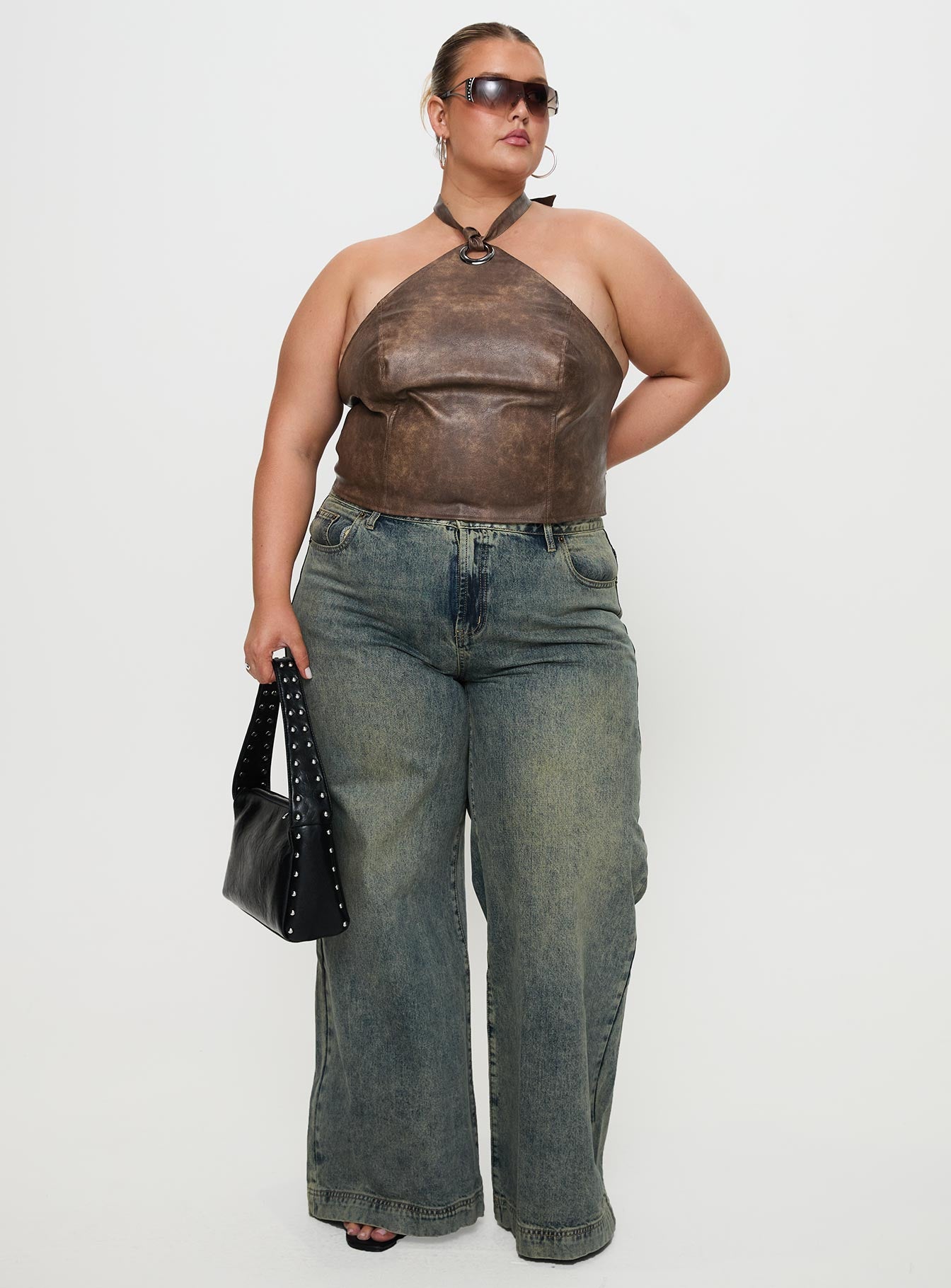 Treat You Better Ring Detail Faux Leather Top Brown Curve、mySite、solidvoid