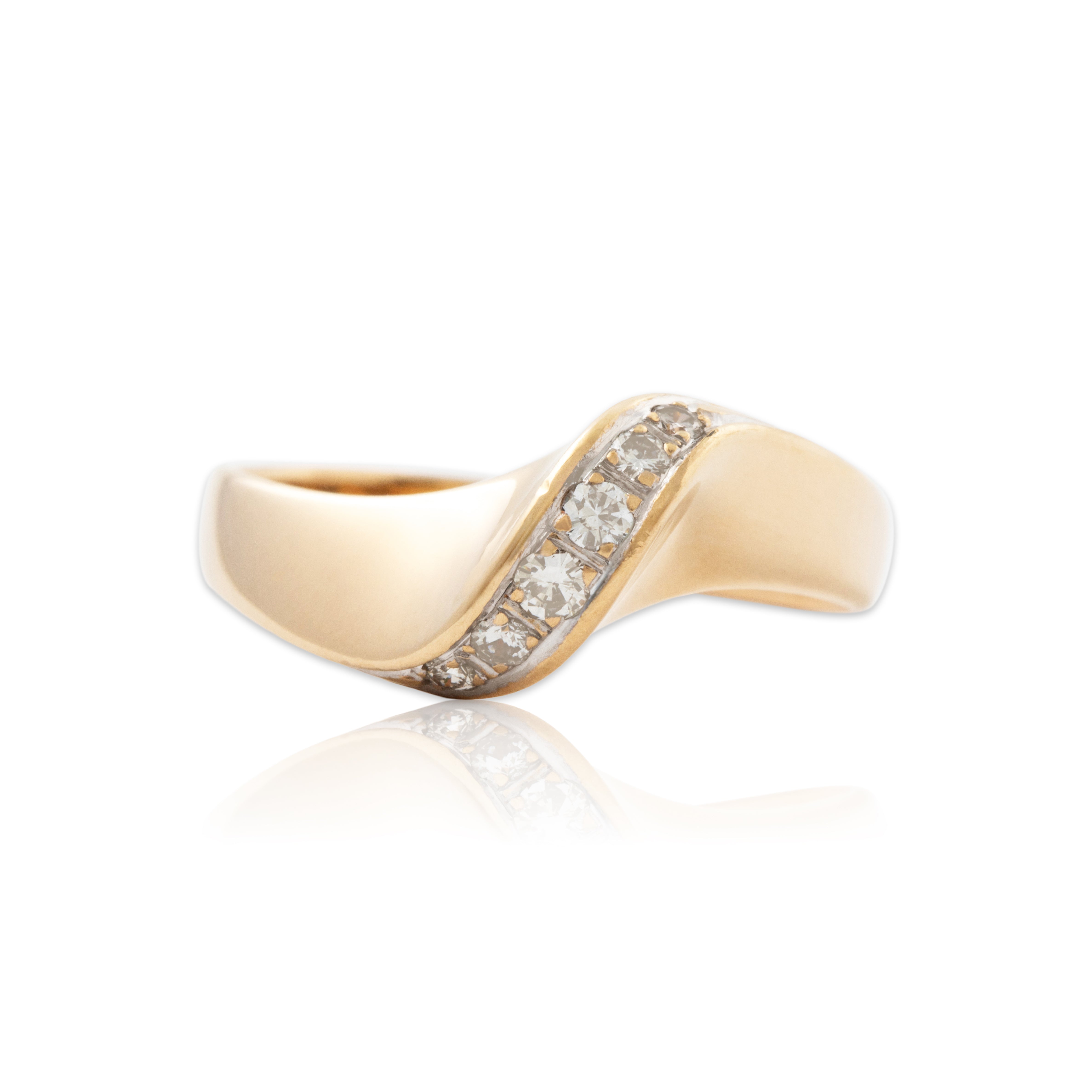 Vintage 14k Yellow Gold Diamond Curved Brilliance Ring 7.25、mySite、hinf8tx79