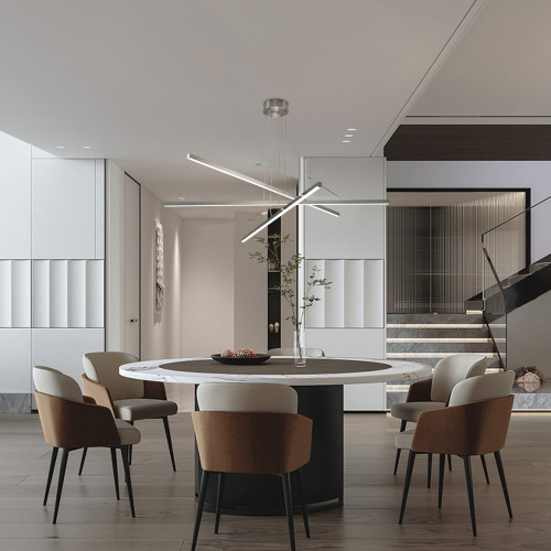 48" Modern LED Chandelier - Geometric 3-Arm Design, Adjustable Hanging, Sleek Metal Finish for Dining Room, Living Room & Office、、eastwooduniform