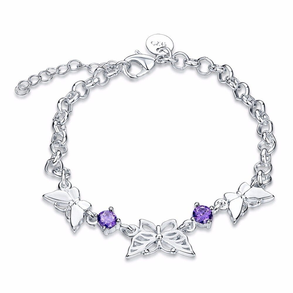 Purple CZ Butterfly Bracelets in Sterling Silver、mySite、g9winljtr