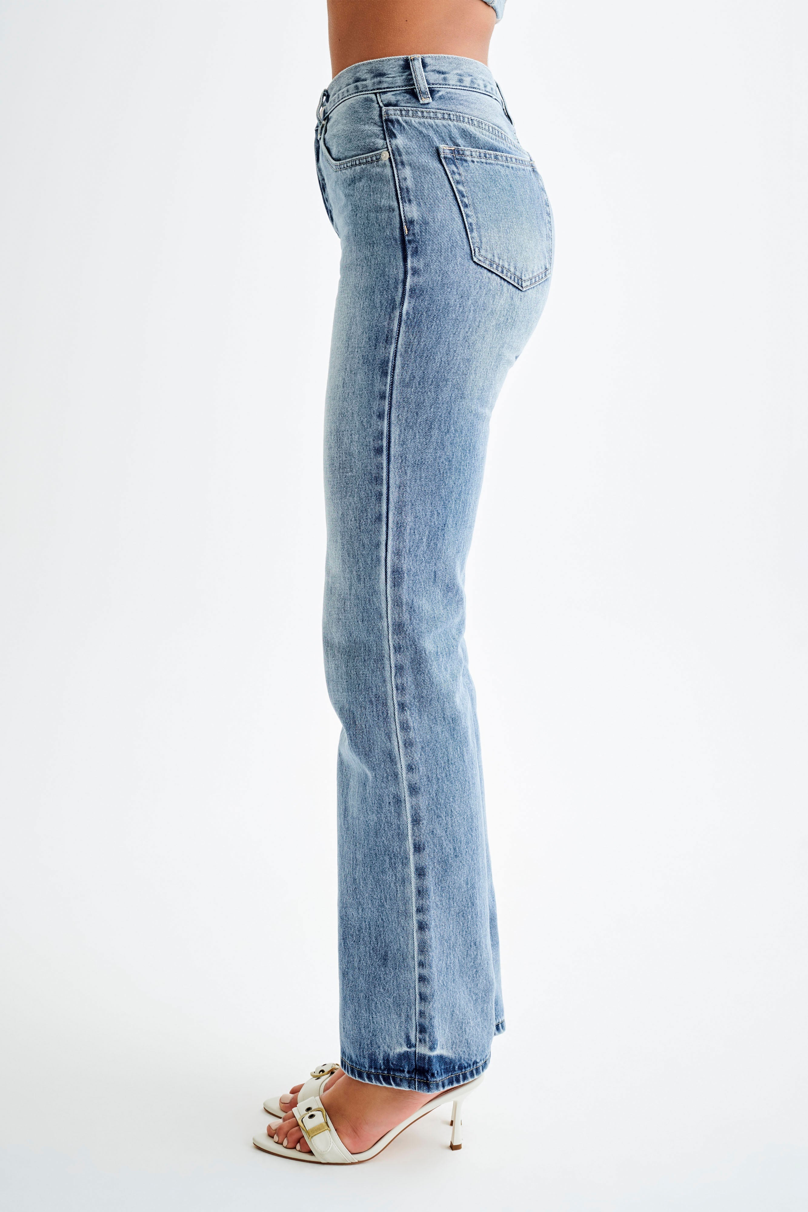 Janine High Waisted Straight Leg Jeans - Washed Mid Blue、mySite、solidvoid