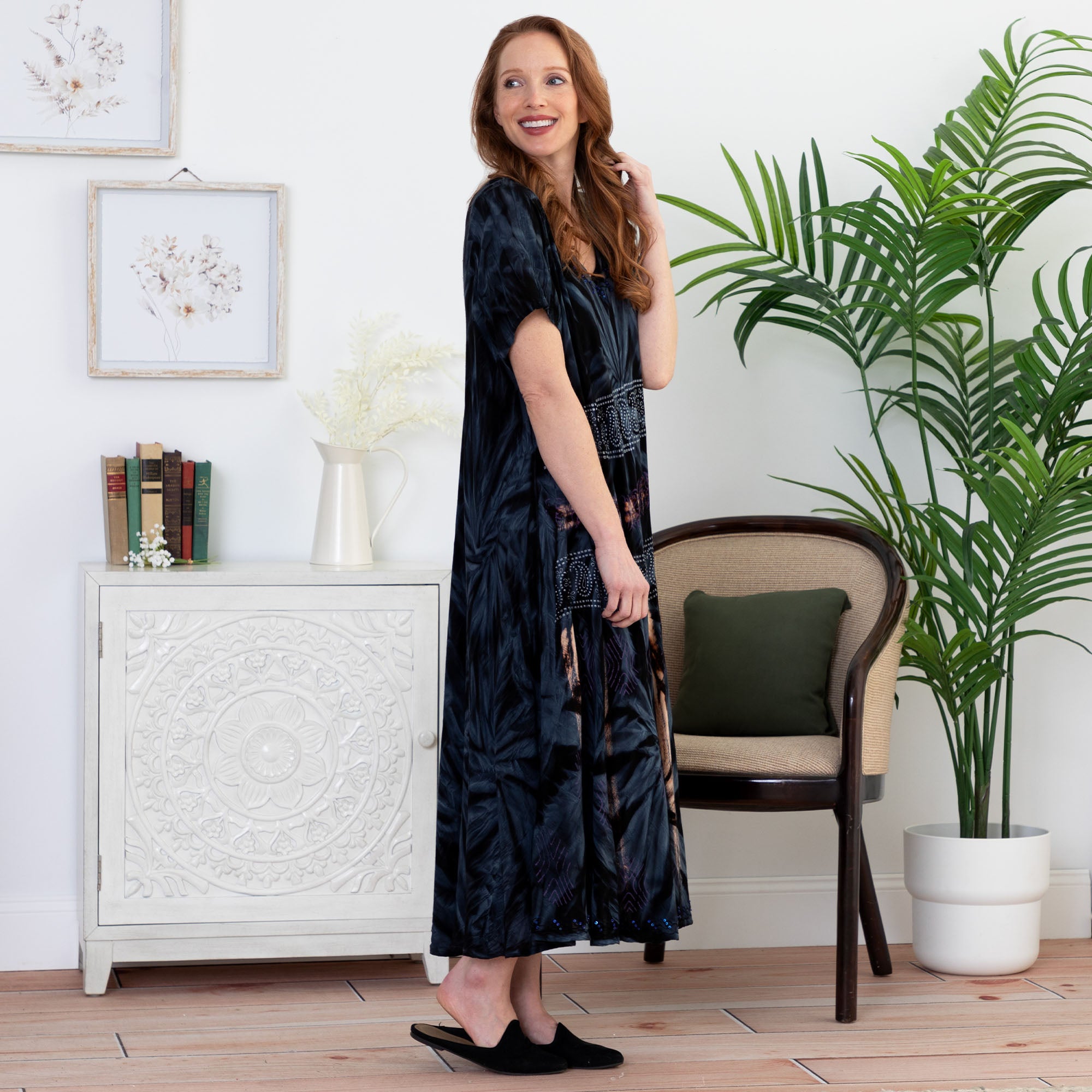 Black Tie-Dye & Paisley Short Sleeve Dress、mySite、camillekostekn