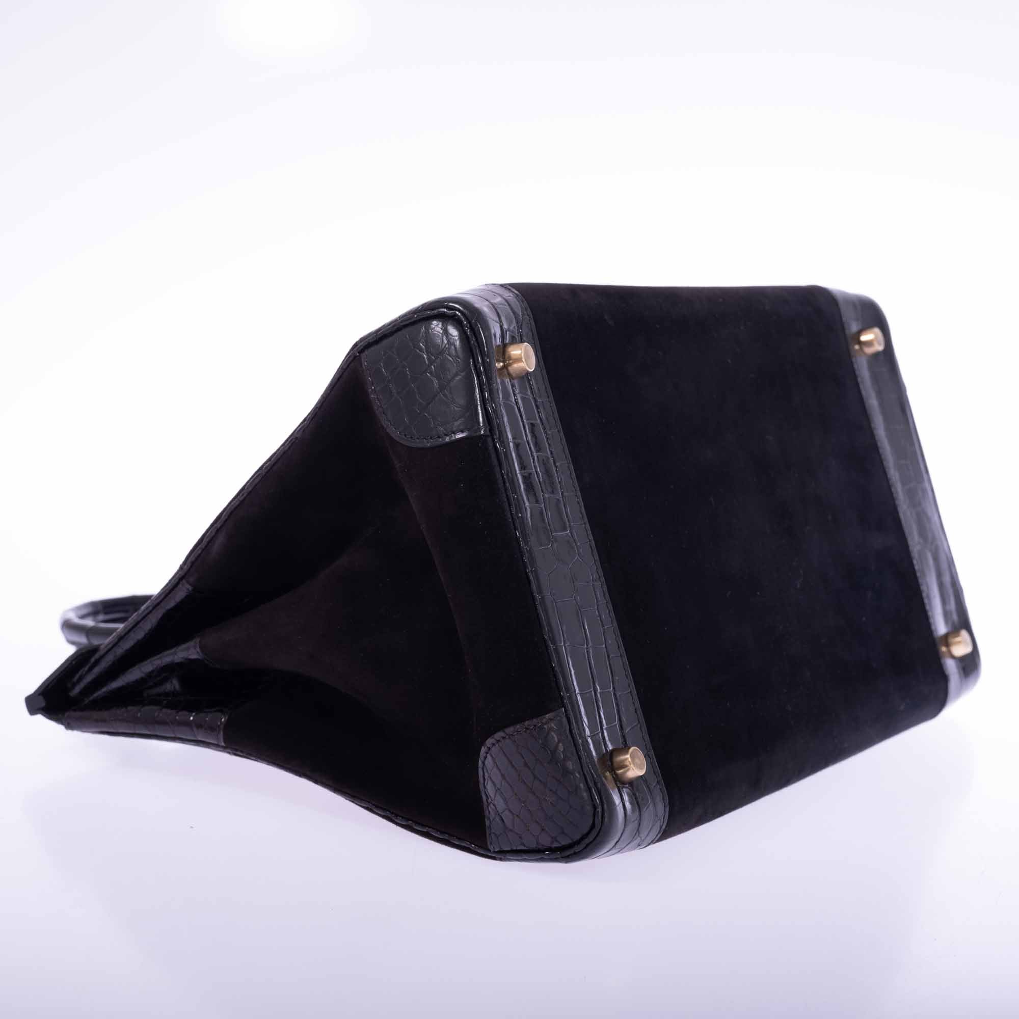 Hermès Birkin 35 Black Veau Doblis Suede & Black Porosus Crocodile Gold Hardware、mySite、garminoutage.com